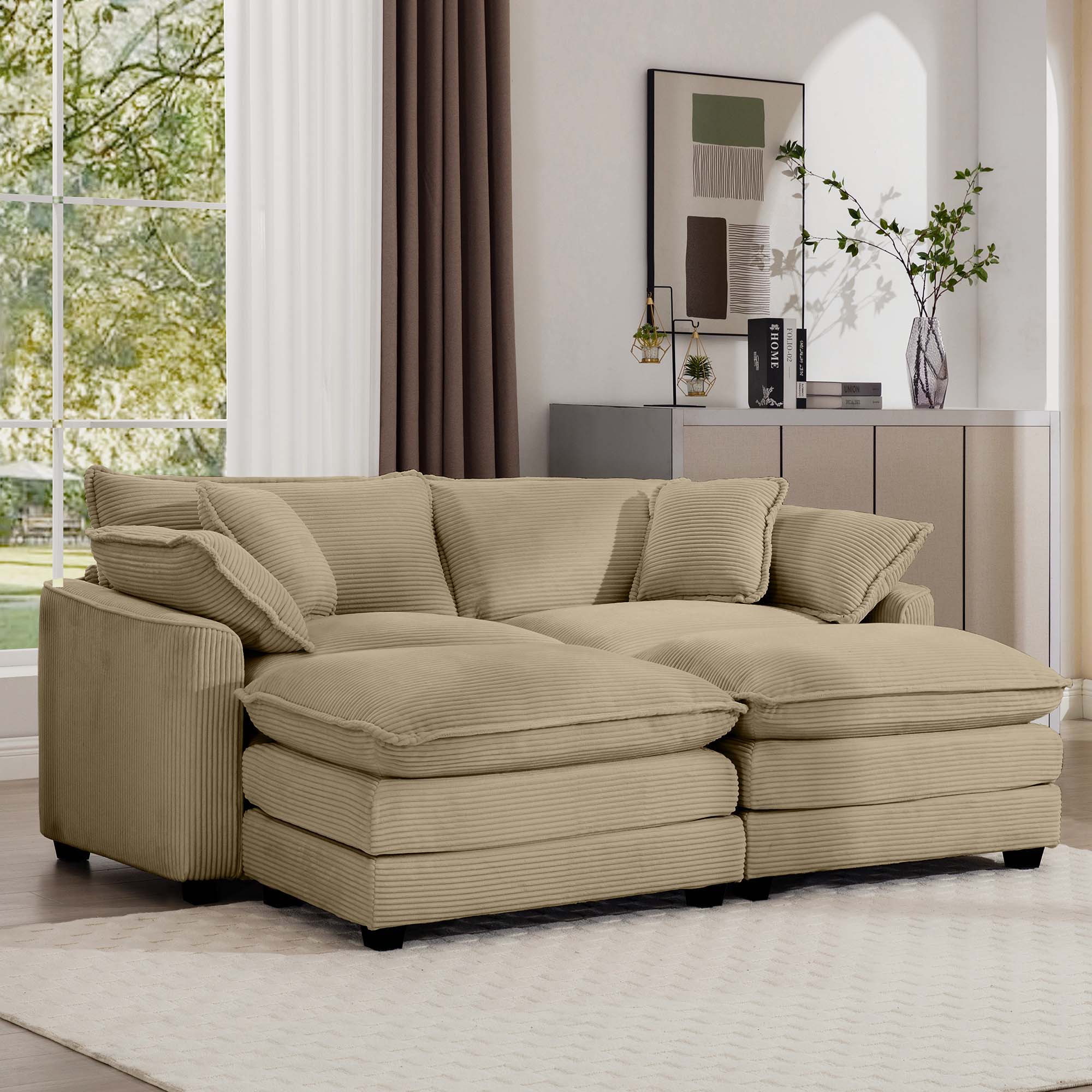 Modern Oversized Modular Cushion Sofa With Ottoman, Low Back, Deep Seating Sofa Set - Image 89