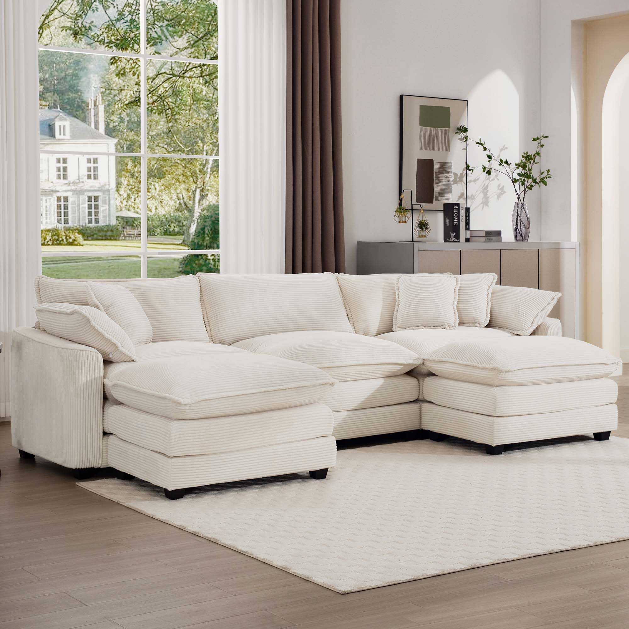Modern Oversized Modular Cushion Sofa With Ottoman, Low Back, Deep Seating Sofa Set - Image 96
