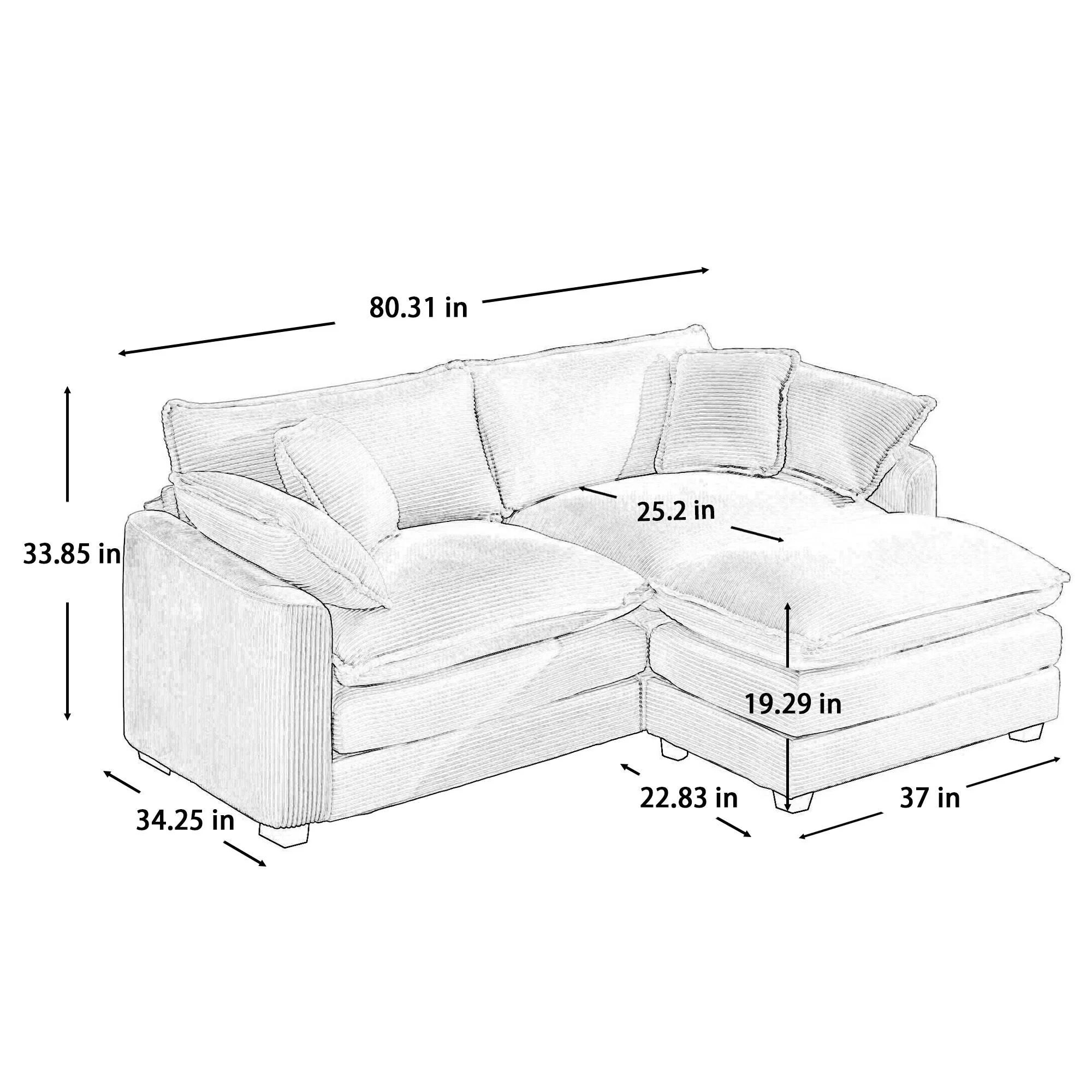 Modern Oversized Modular Cushion Sofa With Ottoman, Low Back, Deep Seating Sofa Set - Image 97