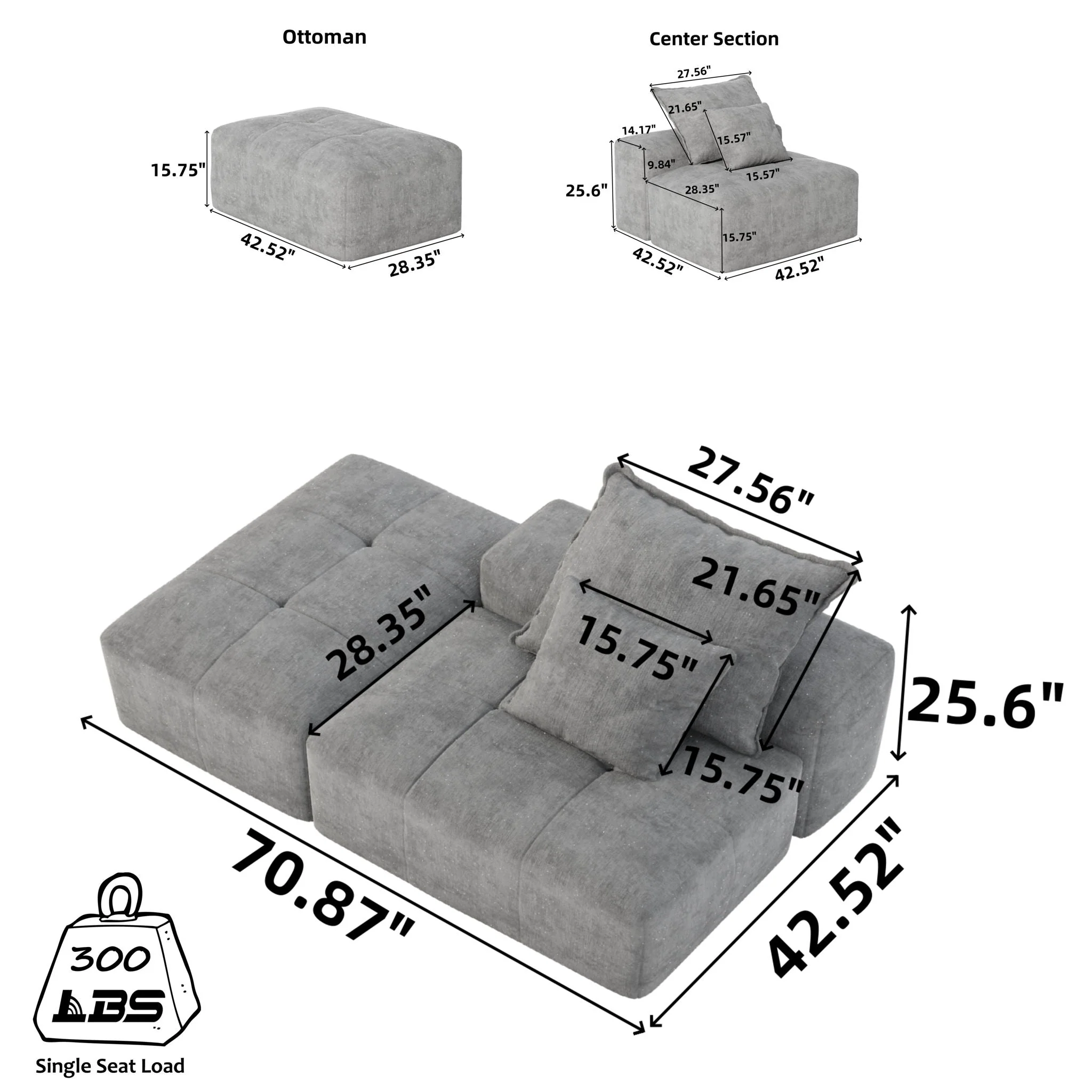Modern Oversized Modular Sectional Sofa, Sparkling Fabric Soft Cushions With 2 Pillows - Image 7