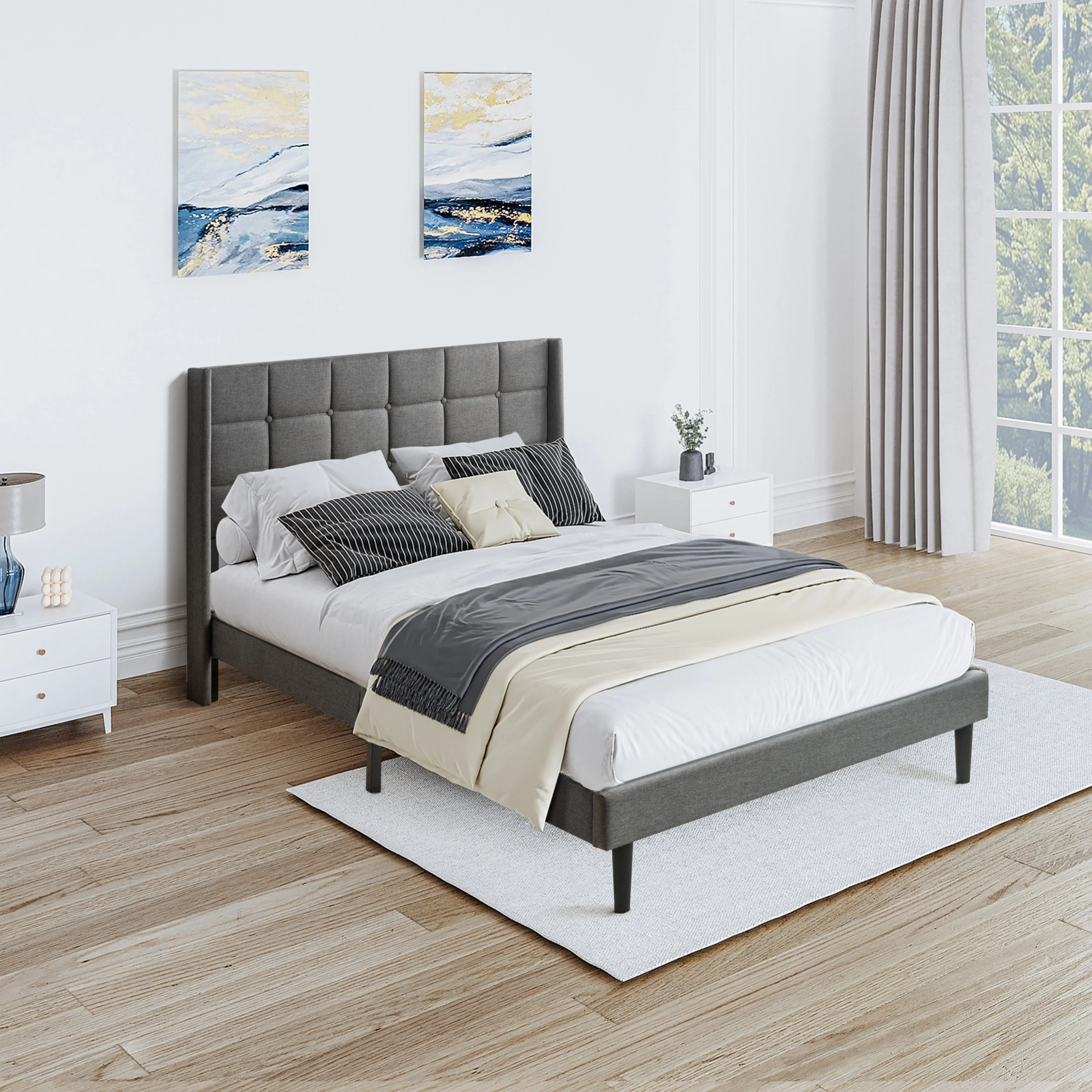 Modern Queen Size Upholstered Platform Bed Frame - Image 2