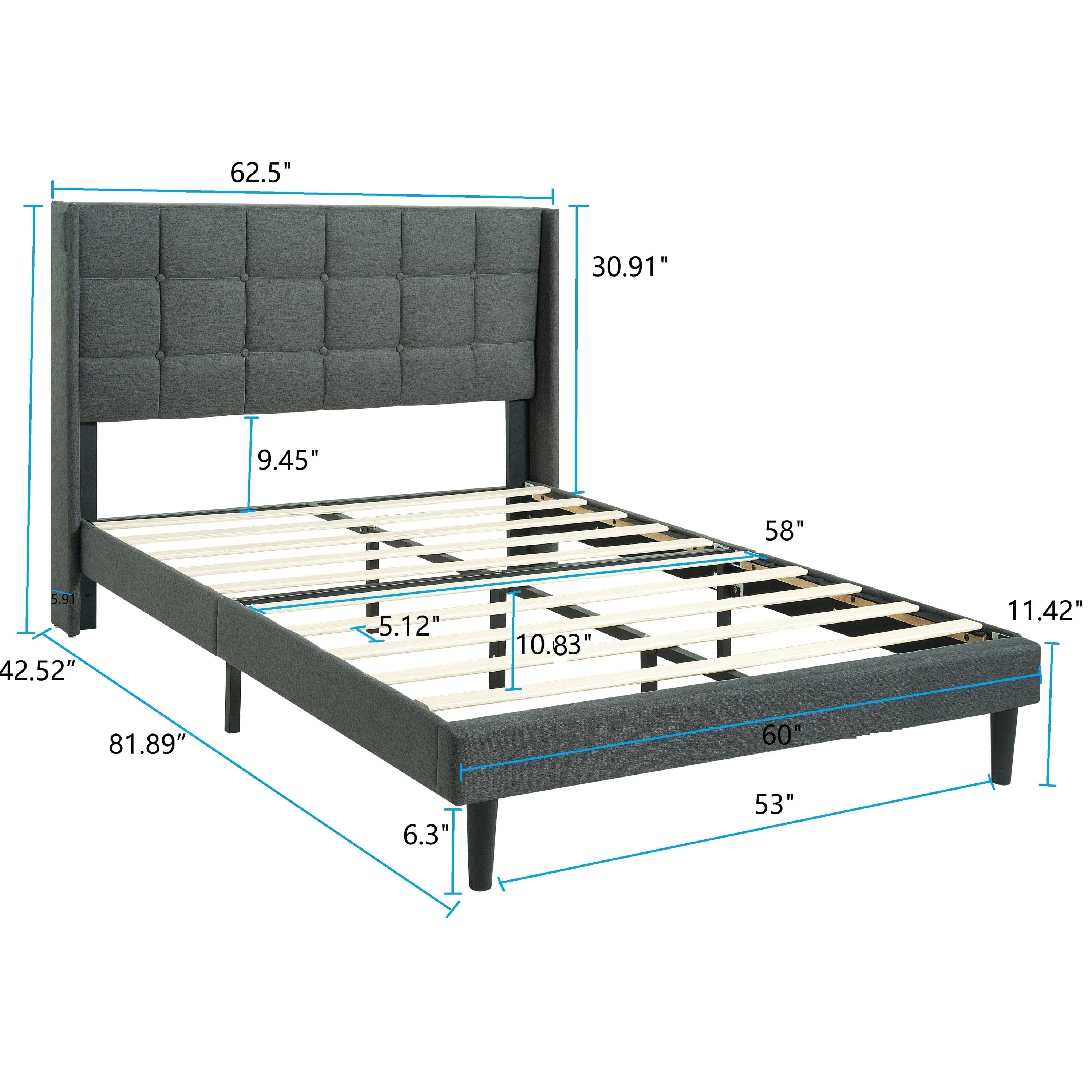 Modern Queen Size Upholstered Platform Bed Frame - Image 3