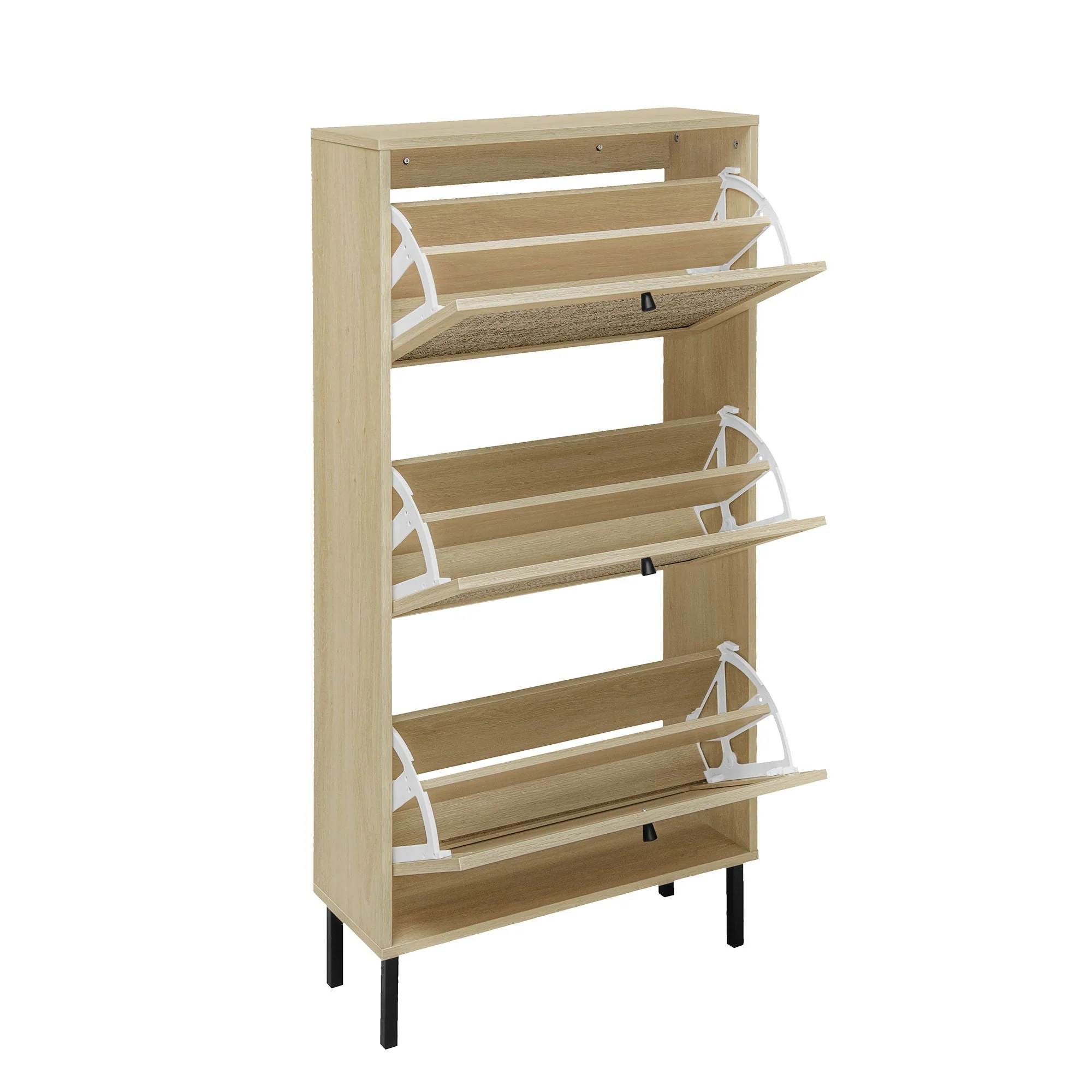 Modern Rattan 3 Door Shoe Rack Cabinet for Entryway - Image 11