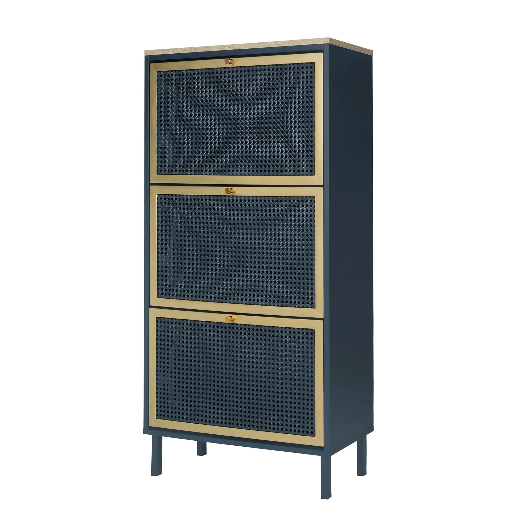 Modern Rattan 3 Door Shoe Rack Cabinet for Entryway - Image 16