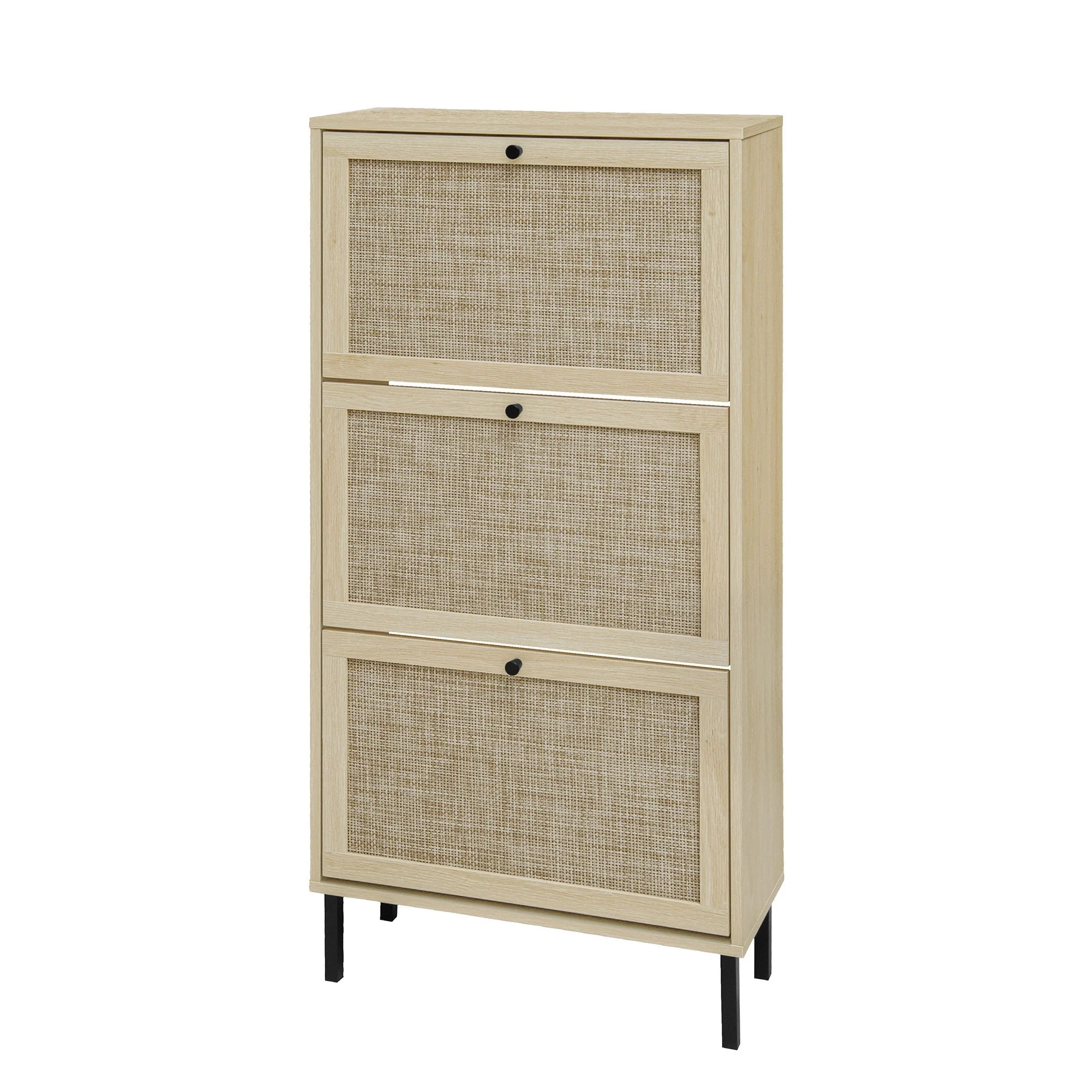 Modern Rattan 3 Door Shoe Rack Cabinet for Entryway - Image 17