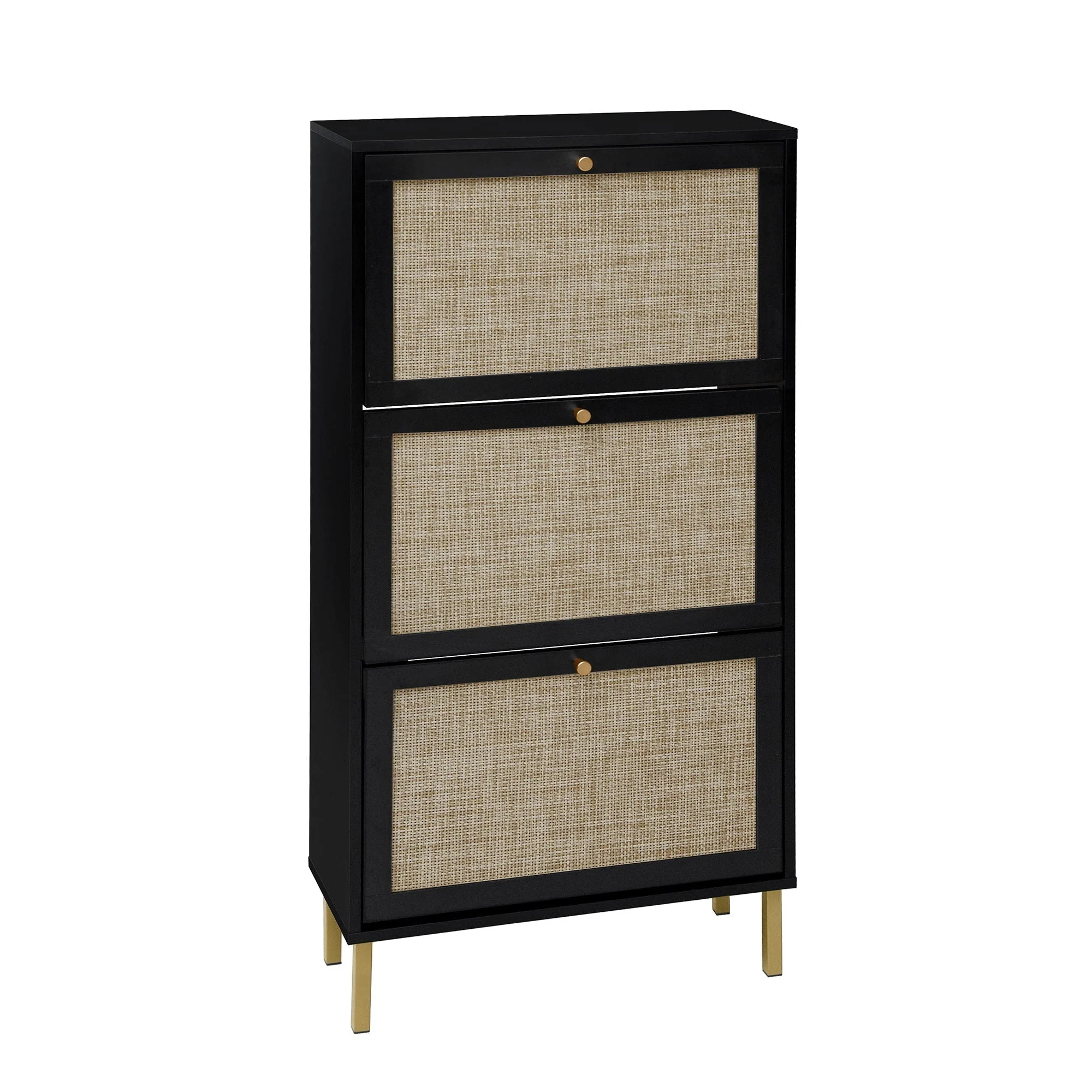 Modern Rattan 3 Door Shoe Rack Cabinet for Entryway - Image 32