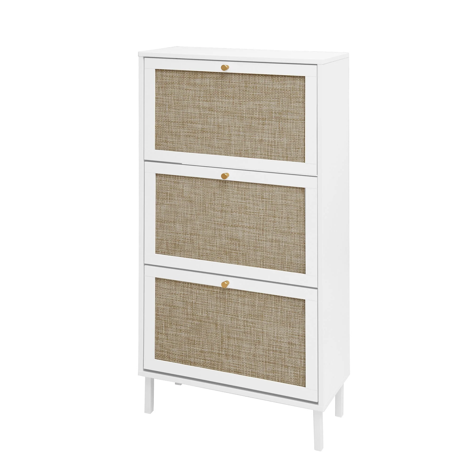 Modern Rattan 3 Door Shoe Rack Cabinet for Entryway - Image 55