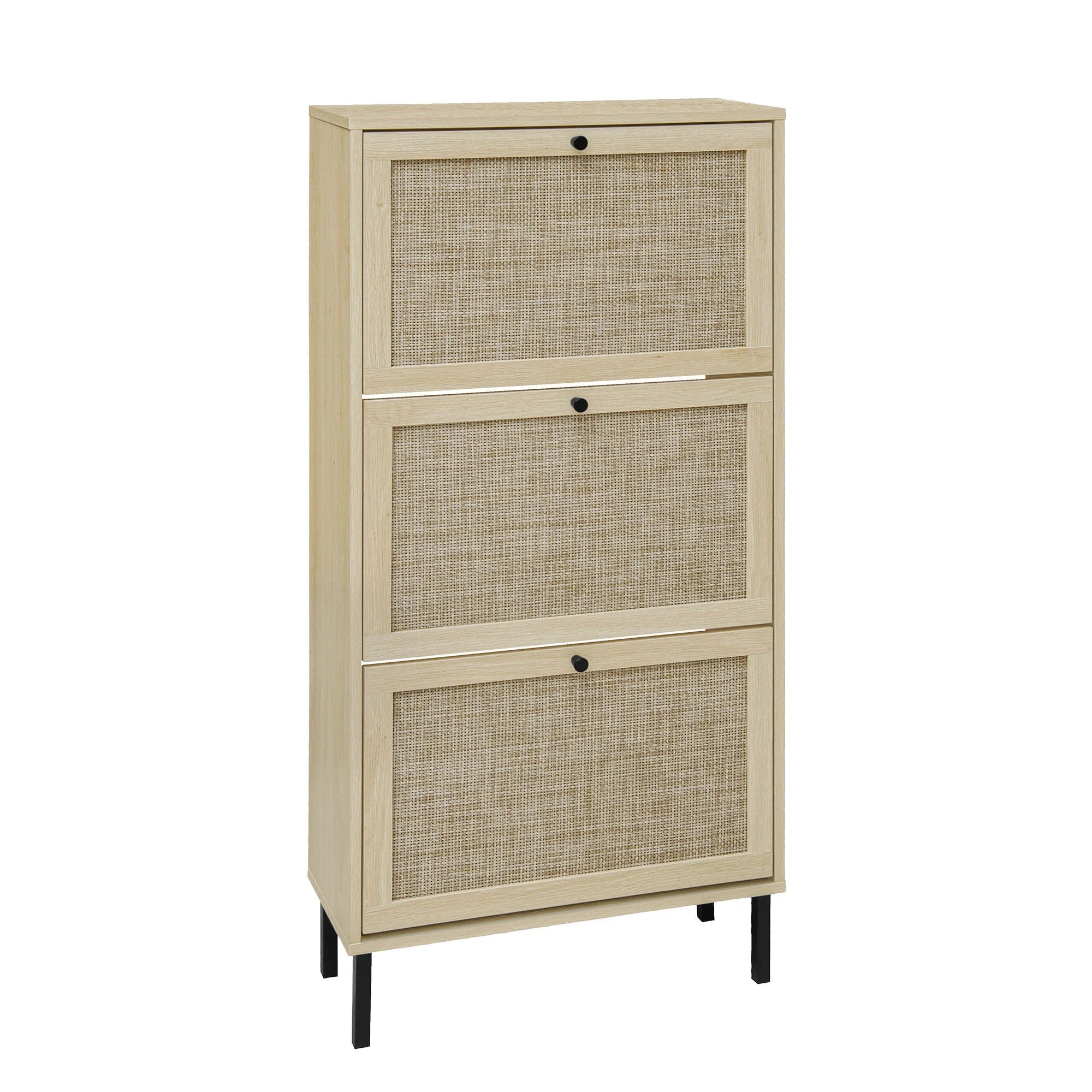 Modern Rattan 3 Door Shoe Rack Cabinet for Entryway - Image 57
