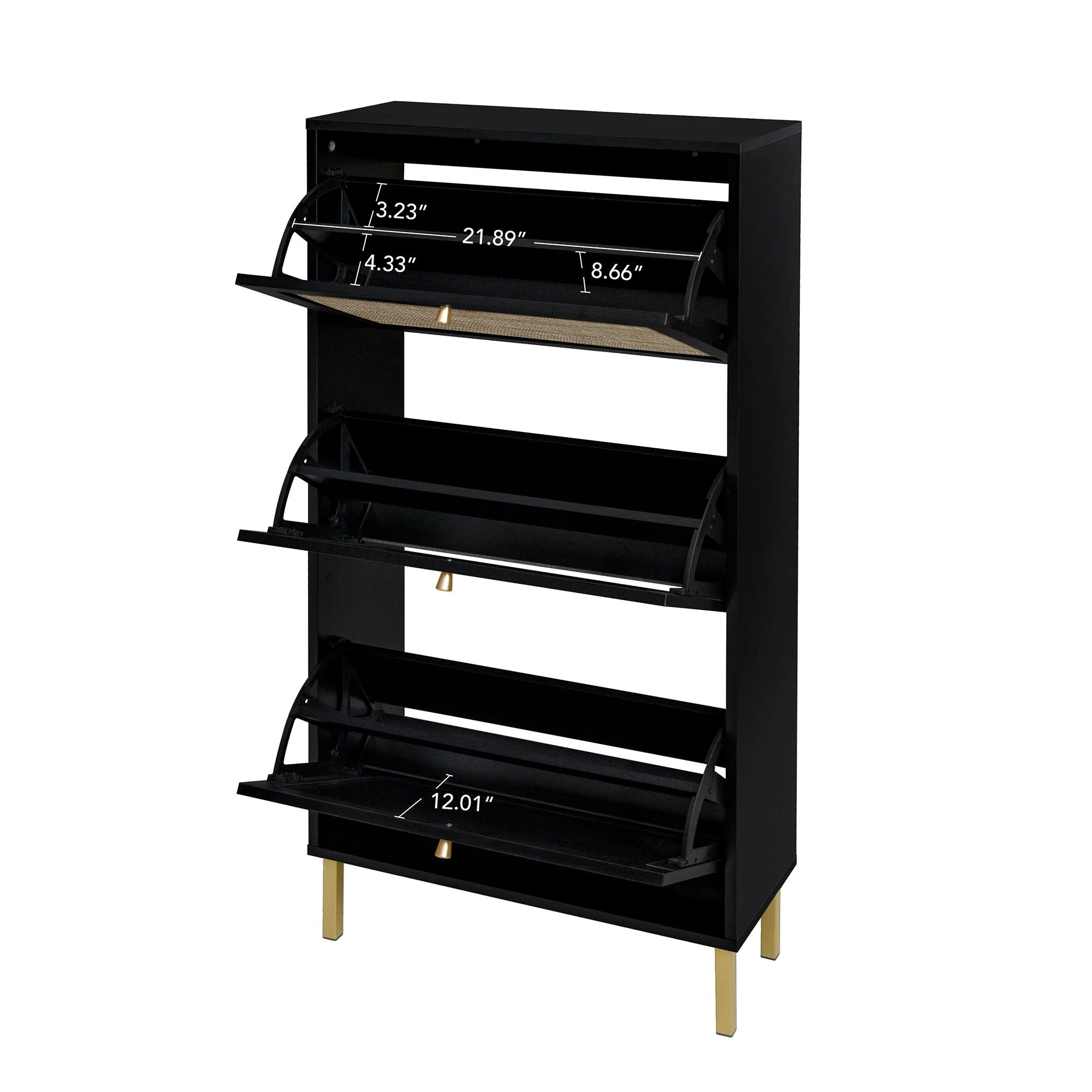 Modern Rattan 3 Door Shoe Rack Cabinet for Entryway - Image 70