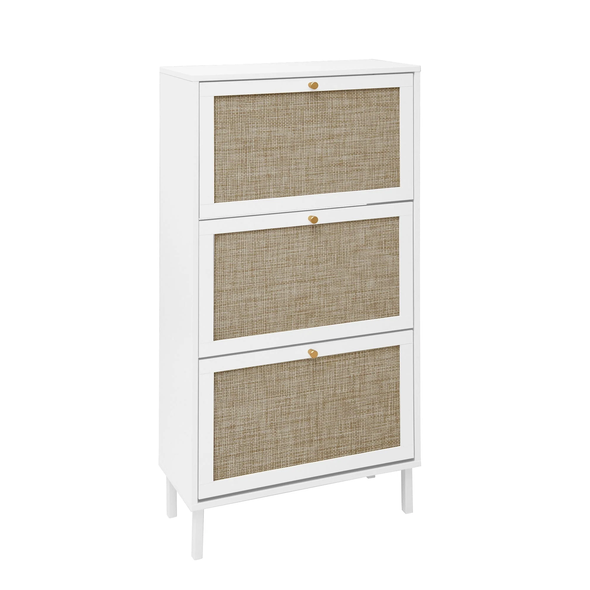 Modern Rattan 3 Door Shoe Rack Cabinet for Entryway - Image 9