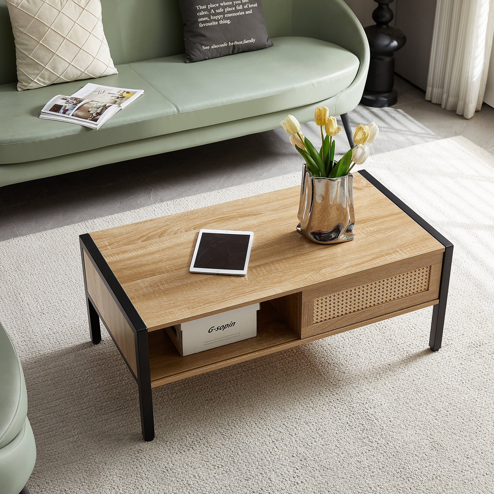 Modern Rattan Coffee Table 40.16 Inches - Image 4