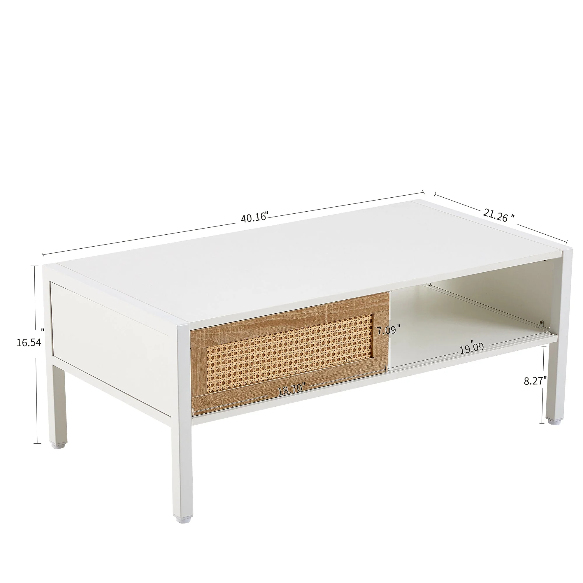 Modern Rattan Coffee Table with Sliding Door - Image 3