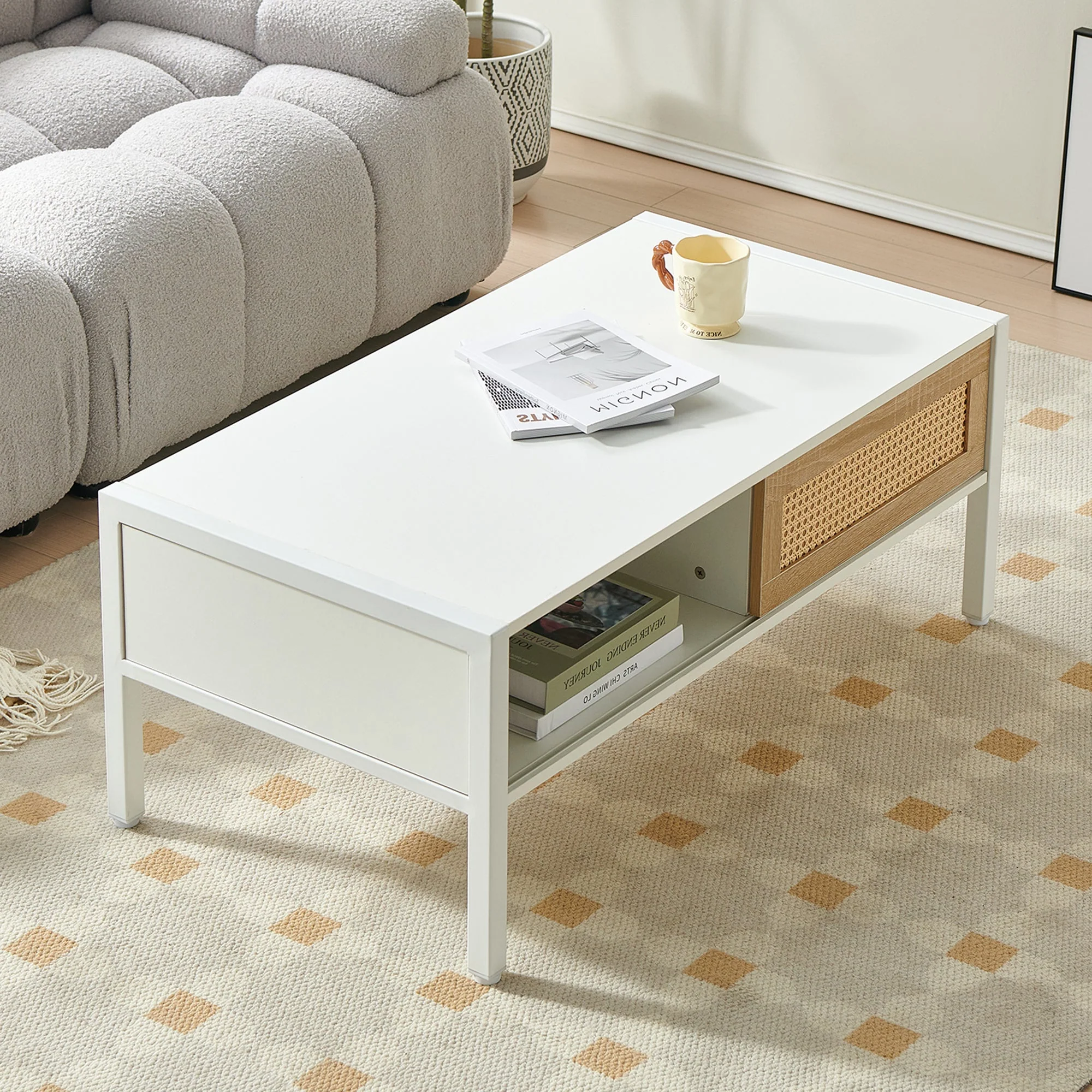 Modern Rattan Coffee Table with Sliding Door - Image 4