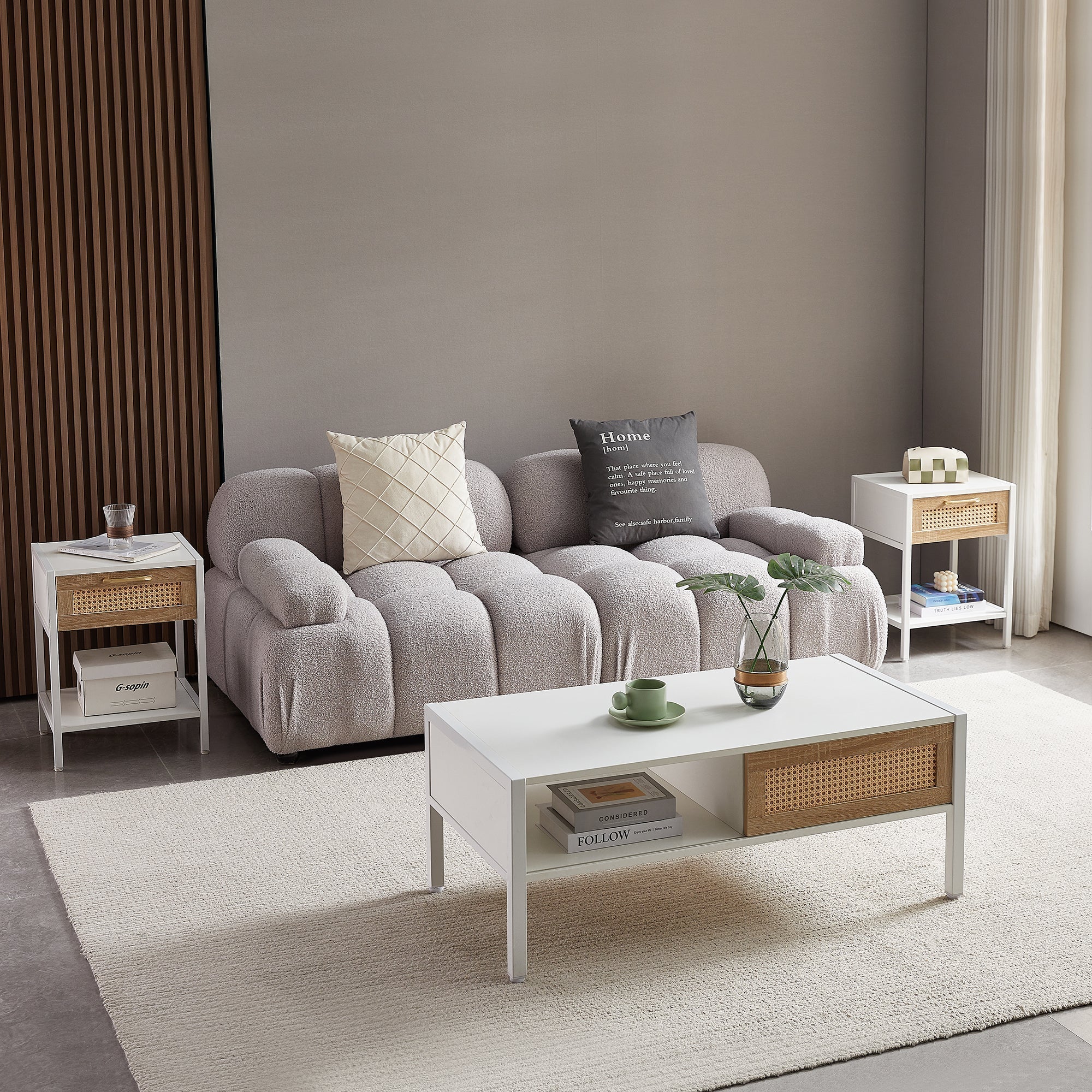 Modern Rattan Coffee Table with Sliding Door - Image 5