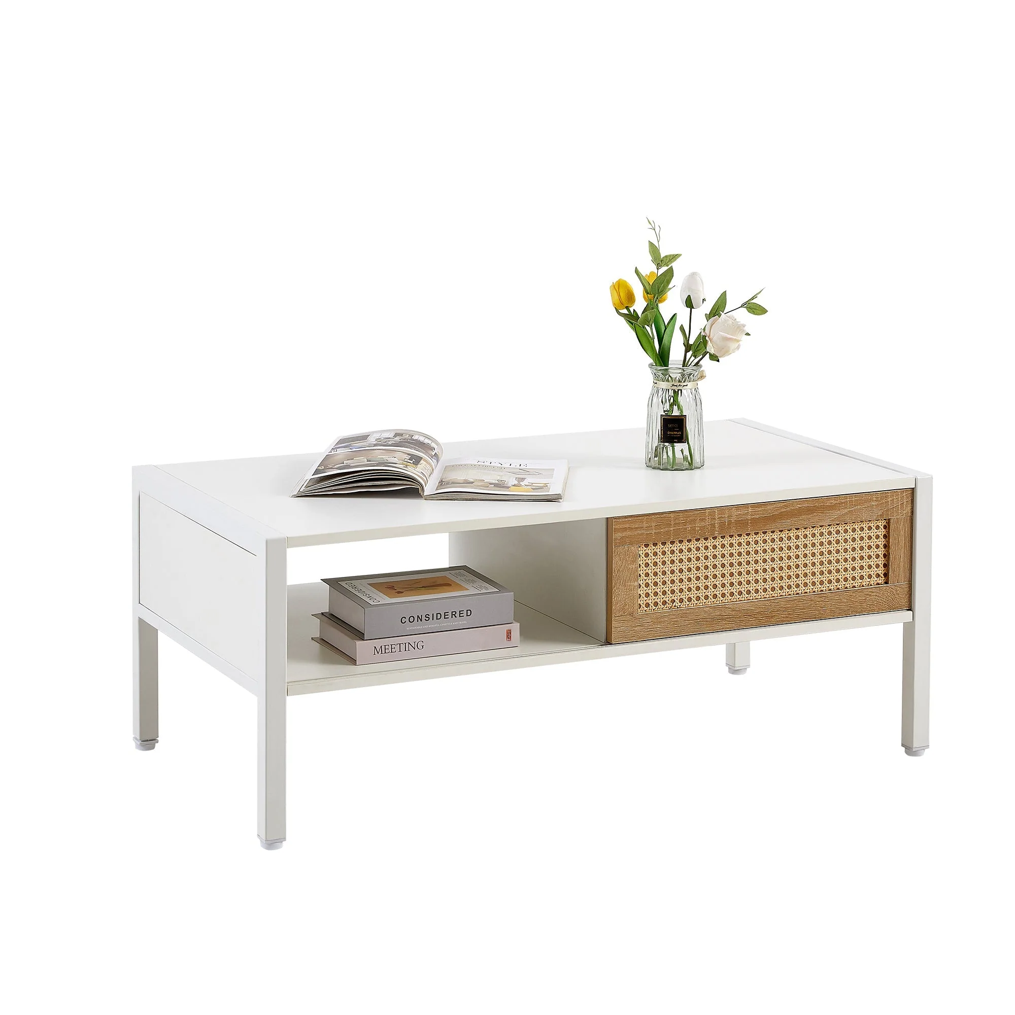 Modern Rattan Coffee Table with Sliding Door - Image 6