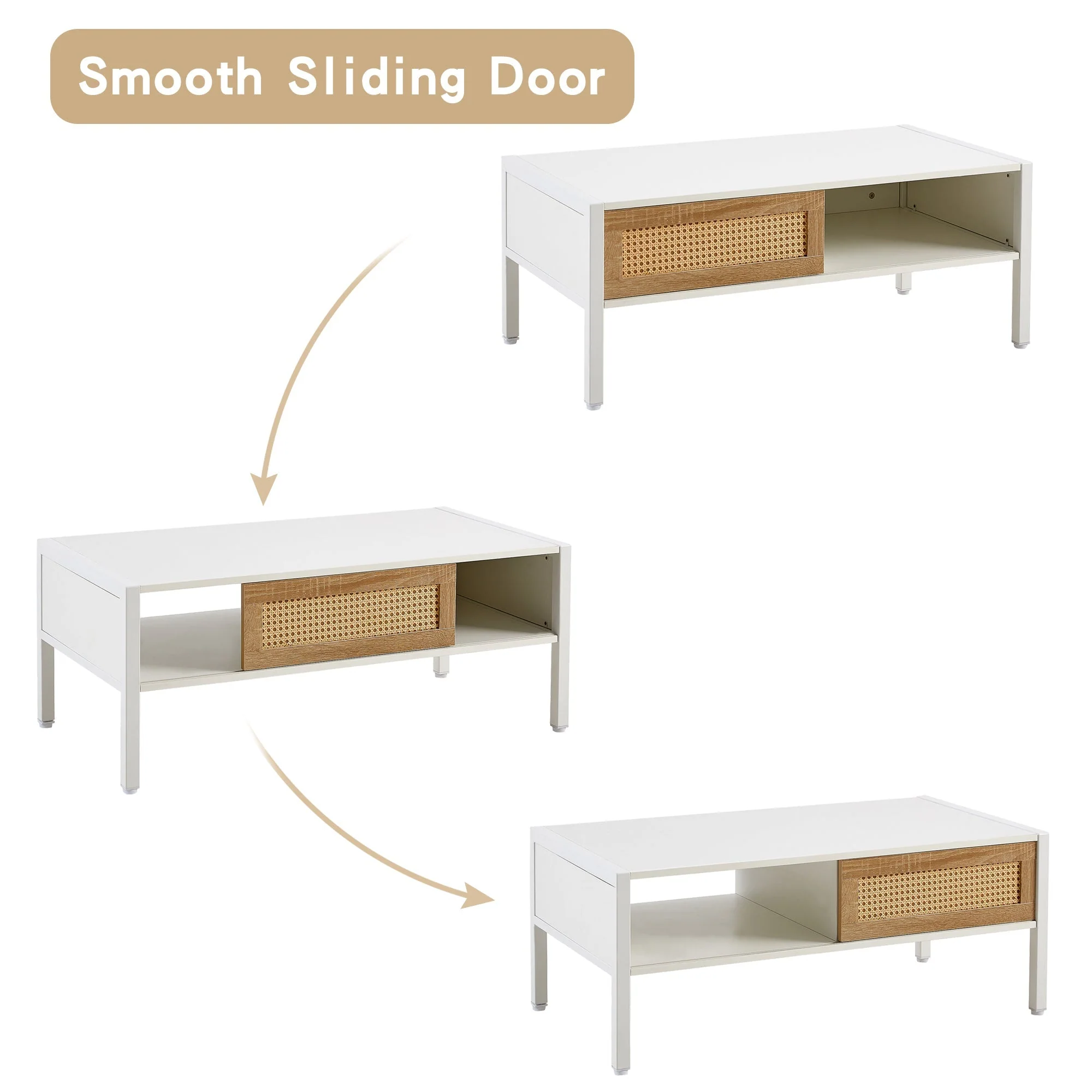 Modern Rattan Coffee Table with Sliding Door - Image 9