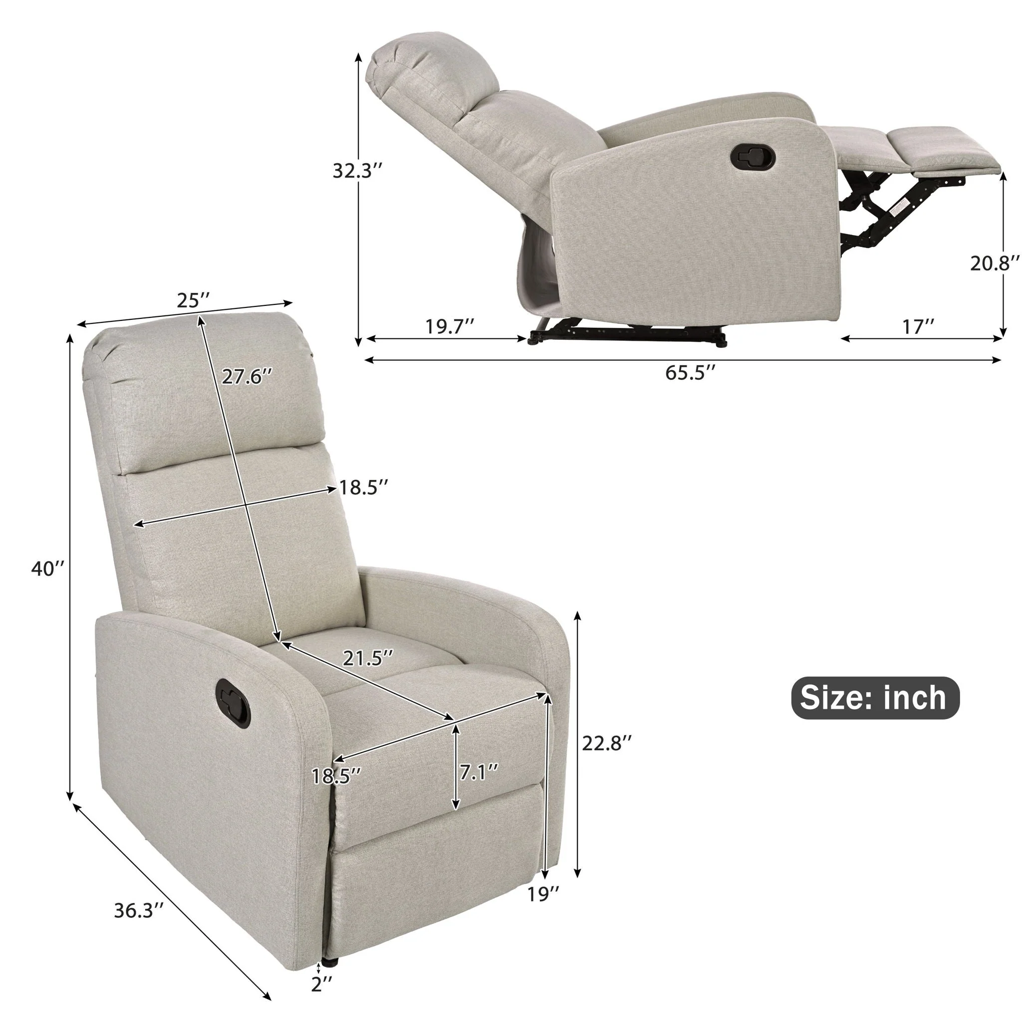 Modern Recliner Manual, Home Theater Chair With Adjustable Backrest - Image 10