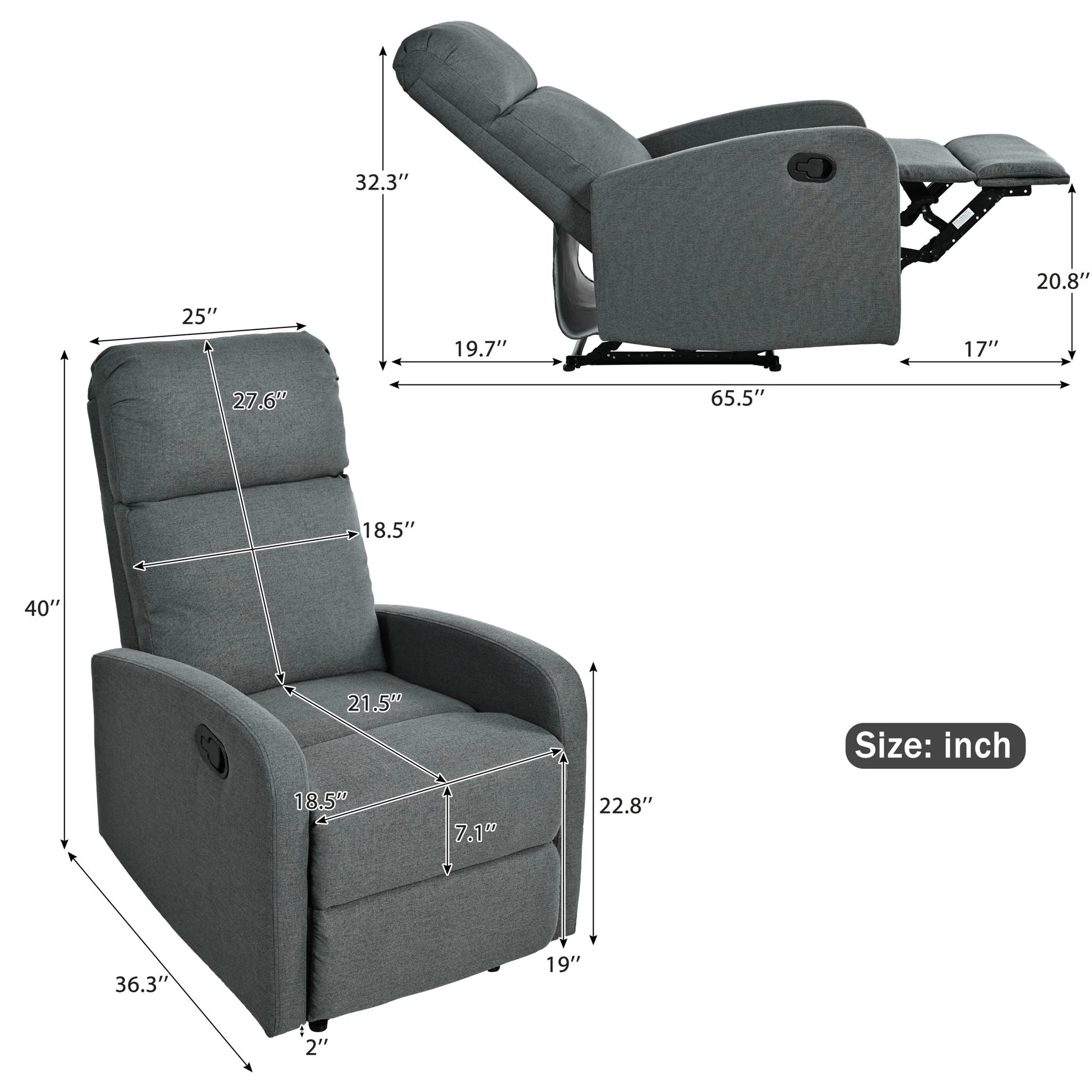 Modern Recliner Manual, Home Theater Chair With Adjustable Backrest - Image 11