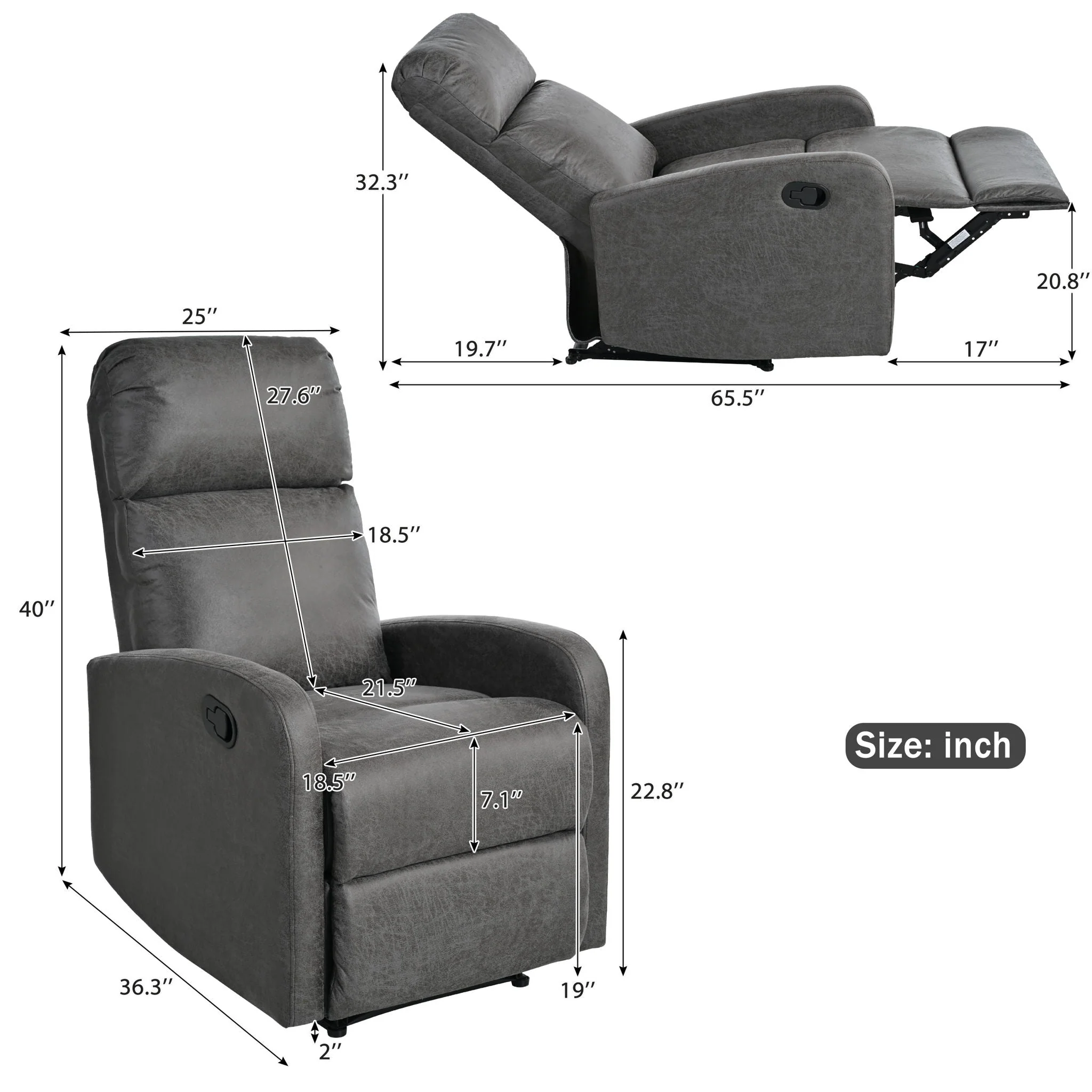 Modern Recliner Manual, Home Theater Chair With Adjustable Backrest - Image 9