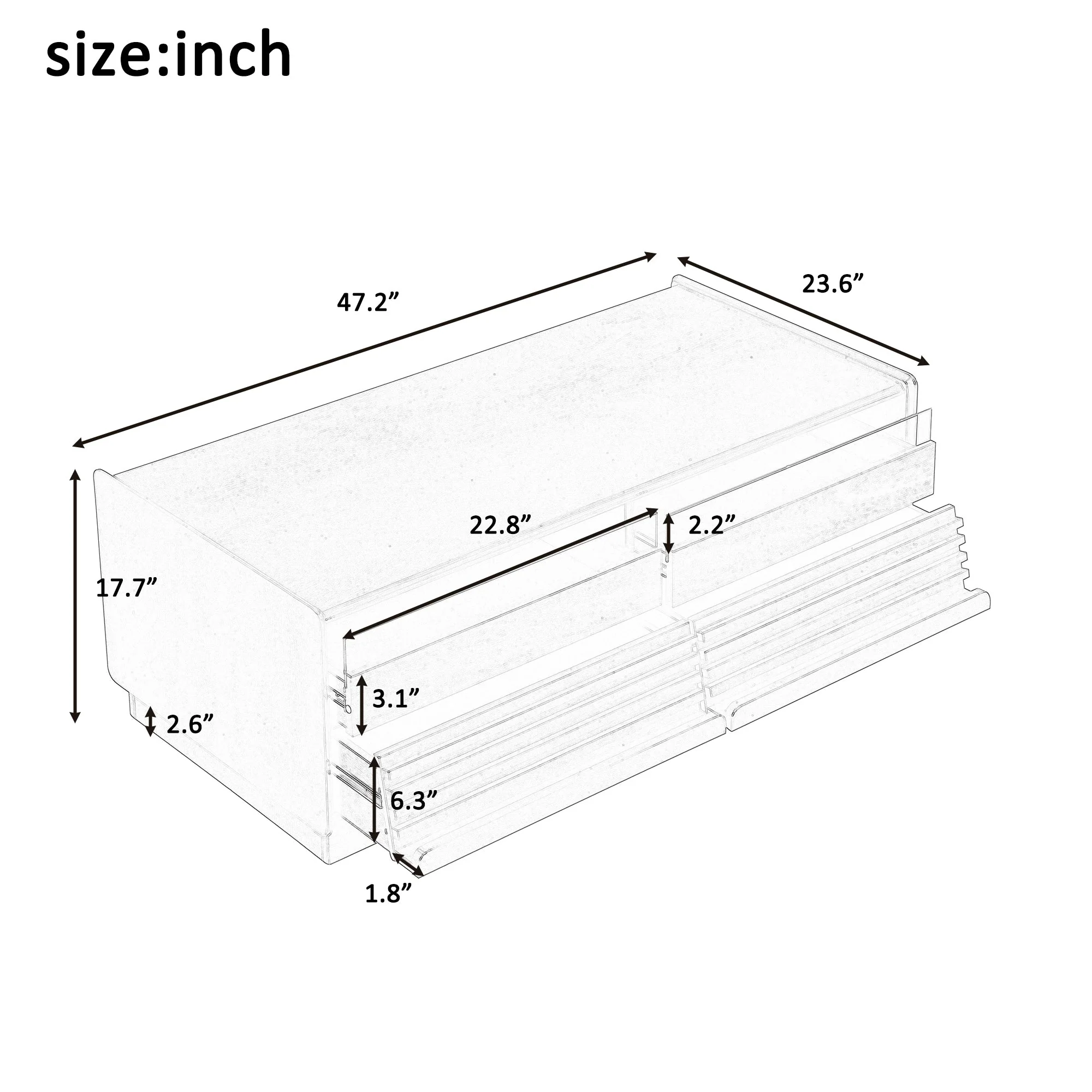 Modern Rectangle Coffee Table with 4 Drawers and 2 Display Shelves - Image 3