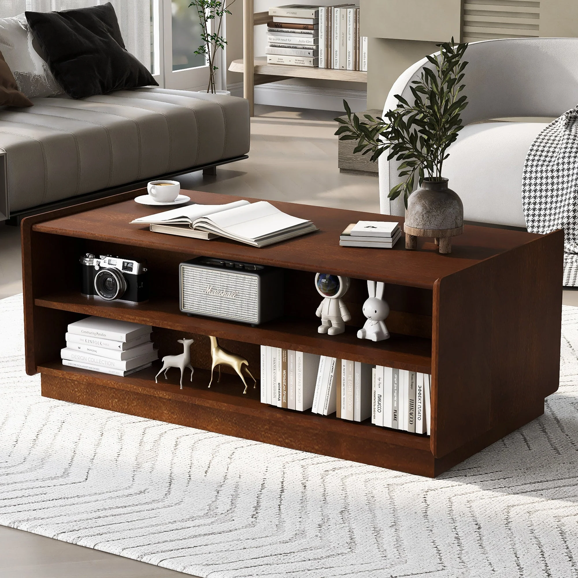 Modern Rectangle Coffee Table with 4 Drawers and 2 Display Shelves - Image 4
