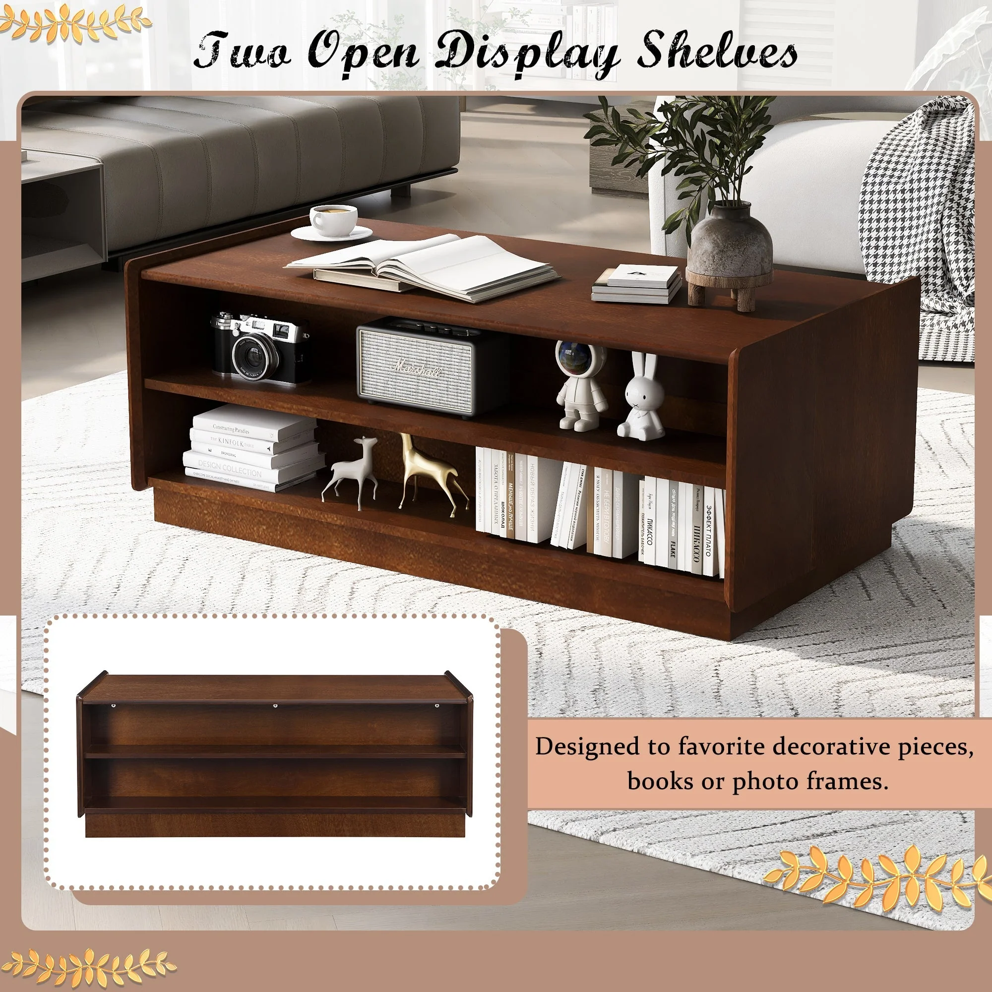 Modern Rectangle Coffee Table with 4 Drawers and 2 Display Shelves - Image 9