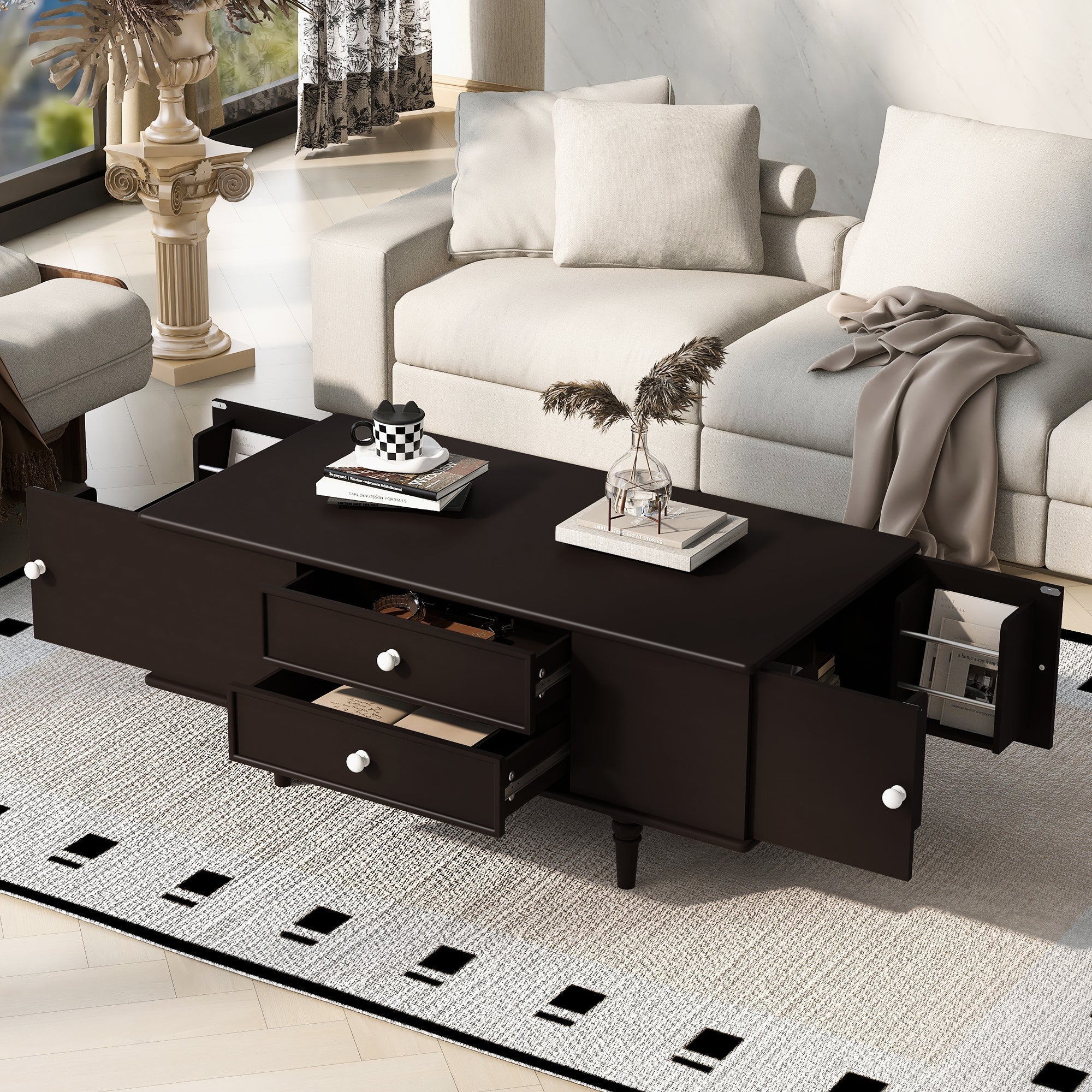 Modern Rectangle Coffee Table with Four Drawers - Image 2