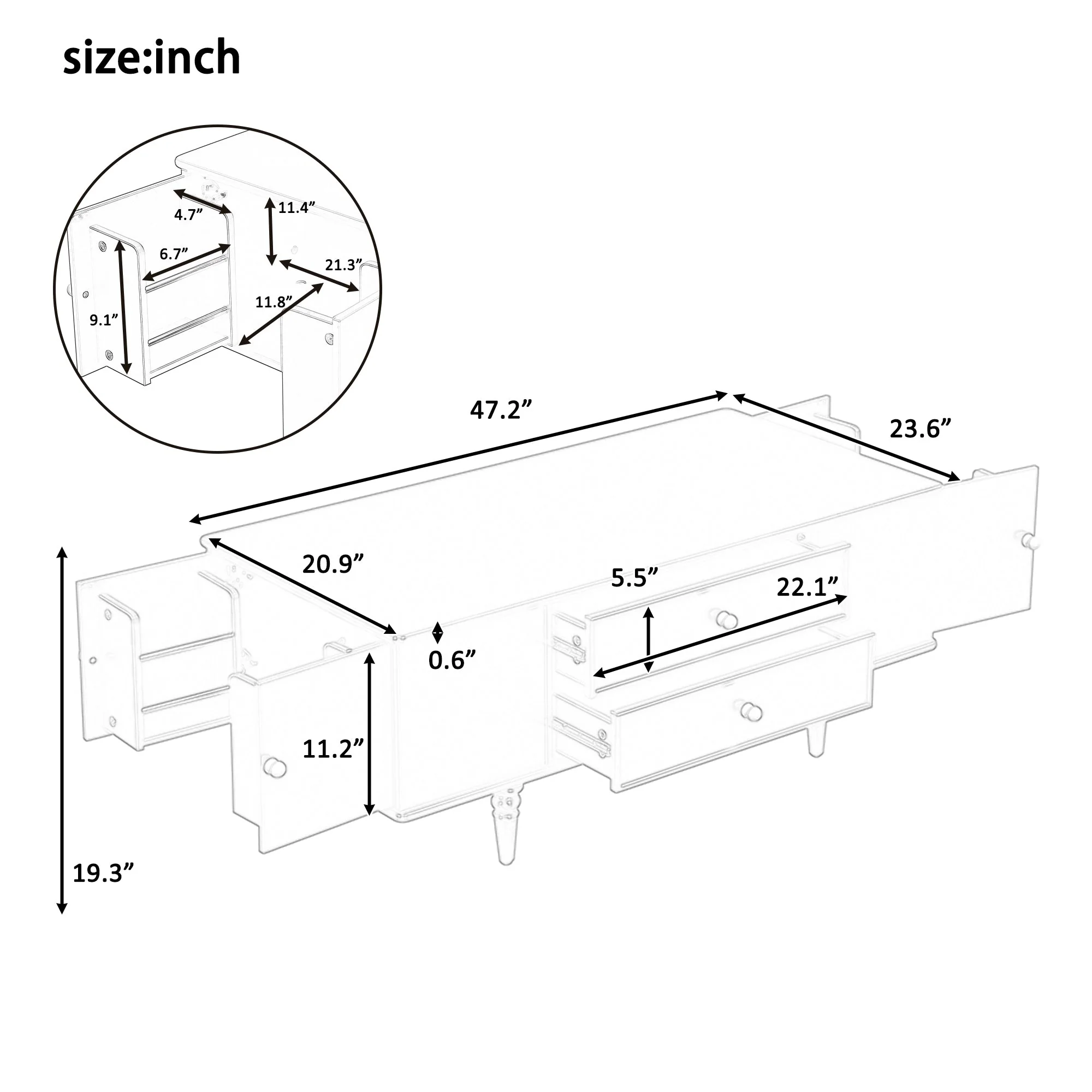 Modern Rectangle Coffee Table with Four Drawers - Image 3