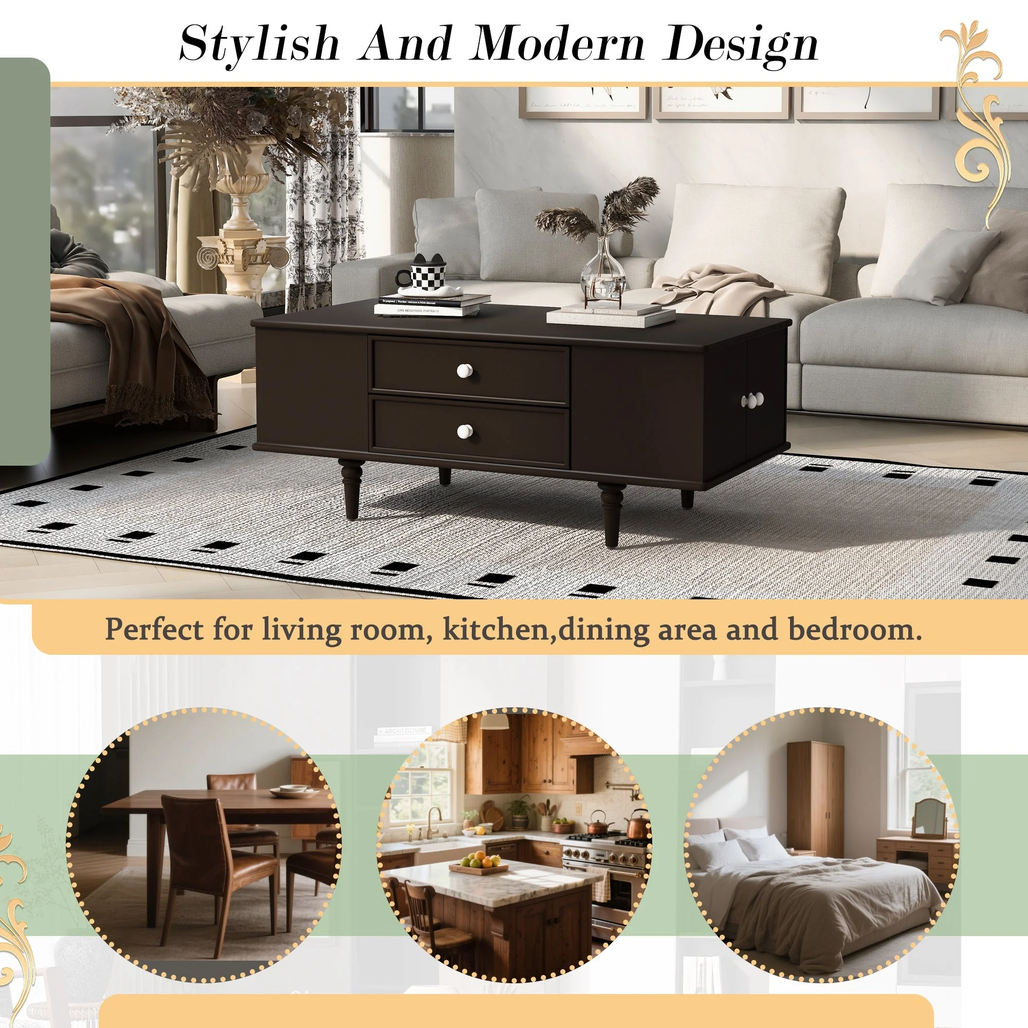 Modern Rectangle Coffee Table with Four Drawers - Image 6