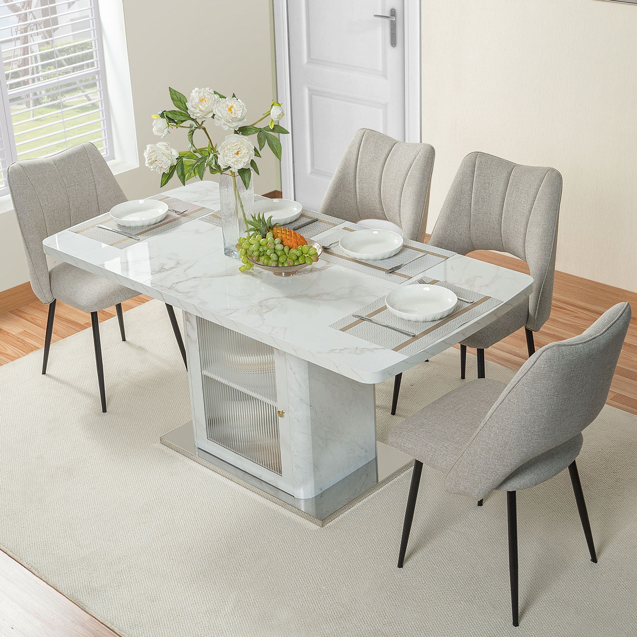 Modern Rectangle Dining Table With Stretchable Top, Storage Cabinet - Image 3