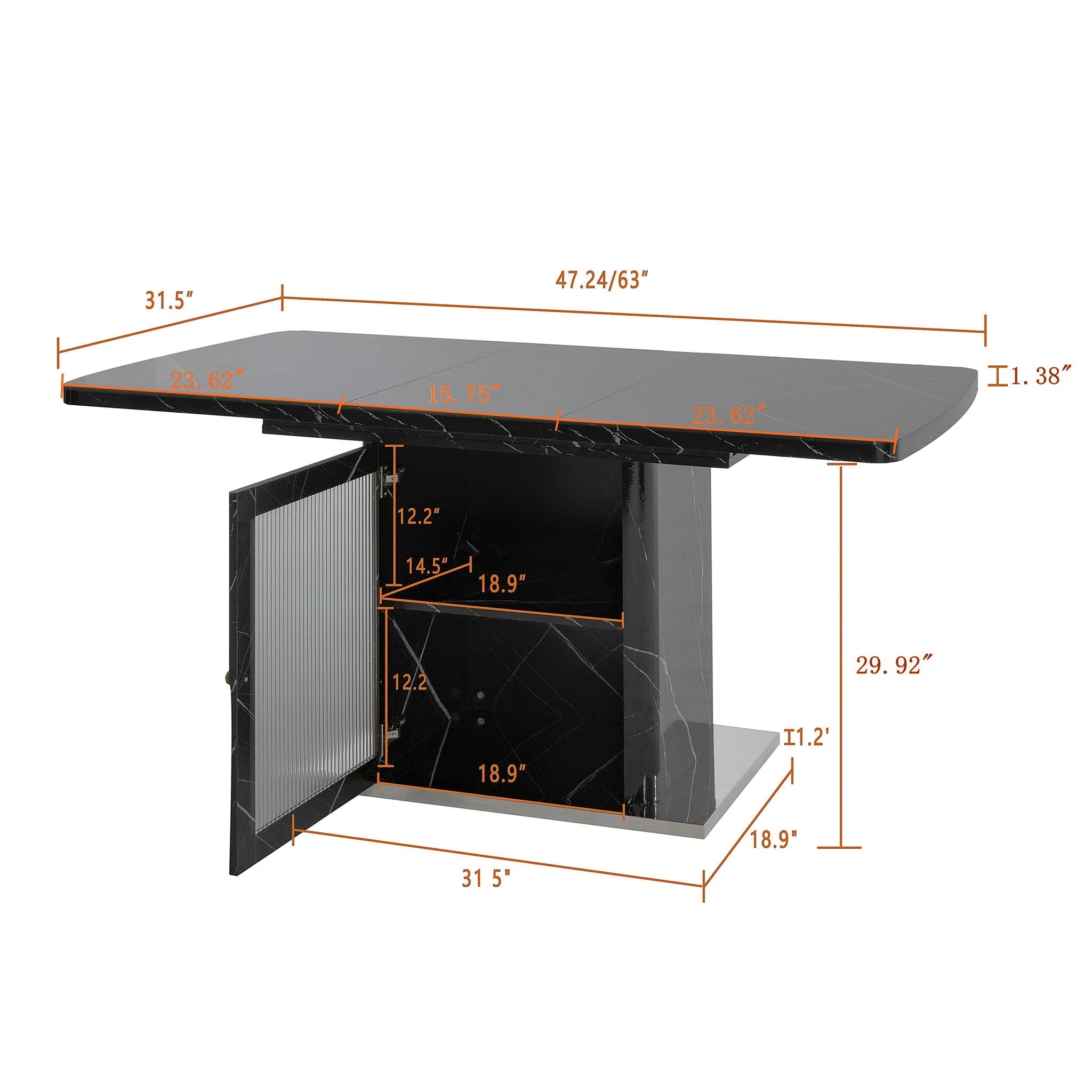 Modern Rectangle Dining Table With Stretchable Top, Storage Cabinet - Image 4
