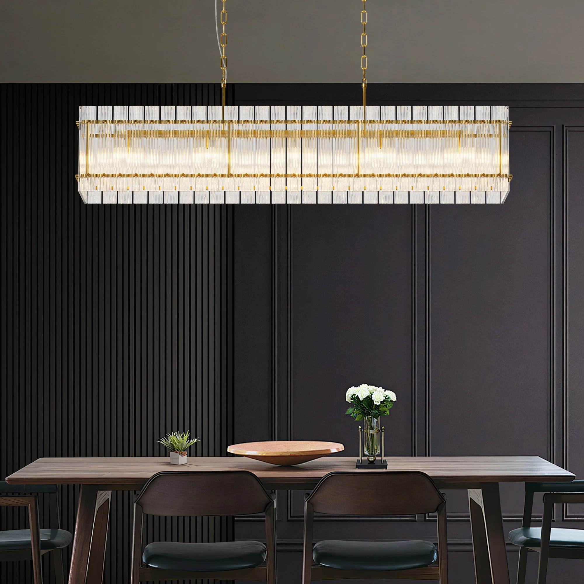 Modern Rectangular Crystal Glass Chandelier, 10-Lights Glod Chandelier Lighting Contemporary Pendant Ceiling Light Fixture for Dining Room Living Room Kitchen Island - Image 2