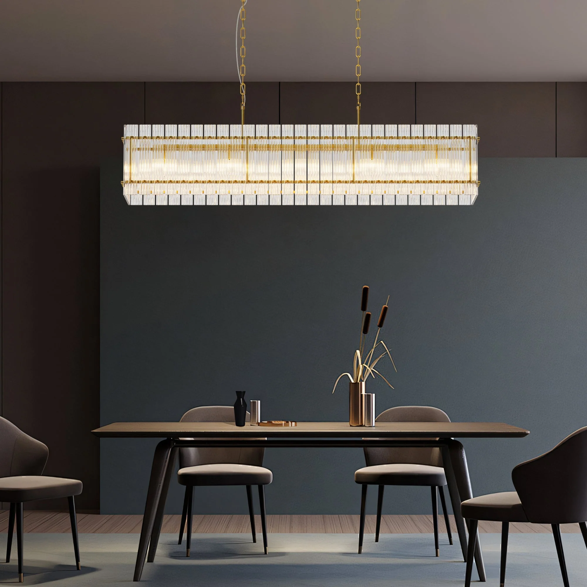 Modern Rectangular Crystal Glass Chandelier, 10-Lights Glod Chandelier Lighting Contemporary Pendant Ceiling Light Fixture for Dining Room Living Room Kitchen Island - Image 3