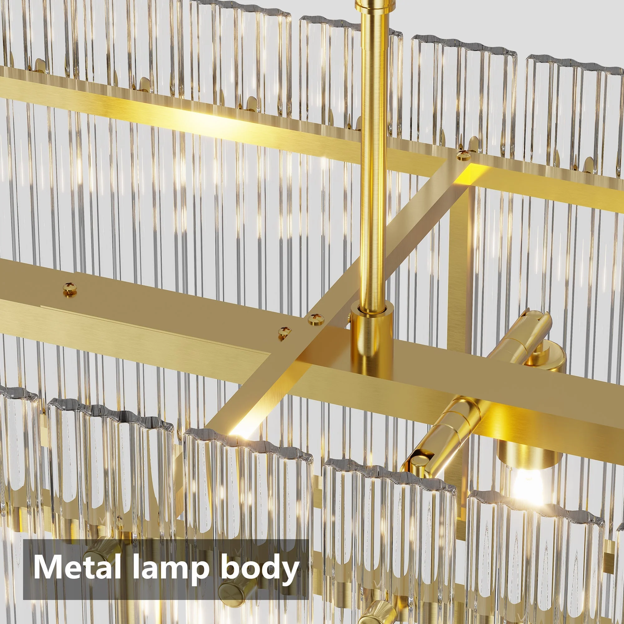 Modern Rectangular Crystal Glass Chandelier, 10-Lights Glod Chandelier Lighting Contemporary Pendant Ceiling Light Fixture for Dining Room Living Room Kitchen Island - Image 6