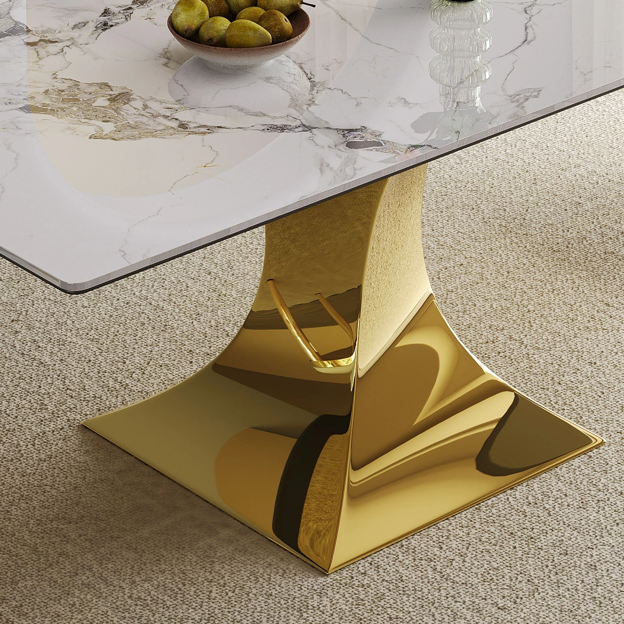 Modern Rectangular Dining Table For 6 - 8, Plated Hourglass Base - Image 4