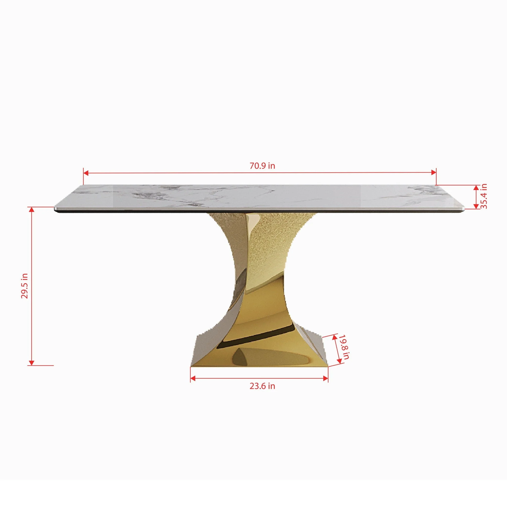 Modern Rectangular Dining Table For 6 - 8, Plated Hourglass Base - Image 5