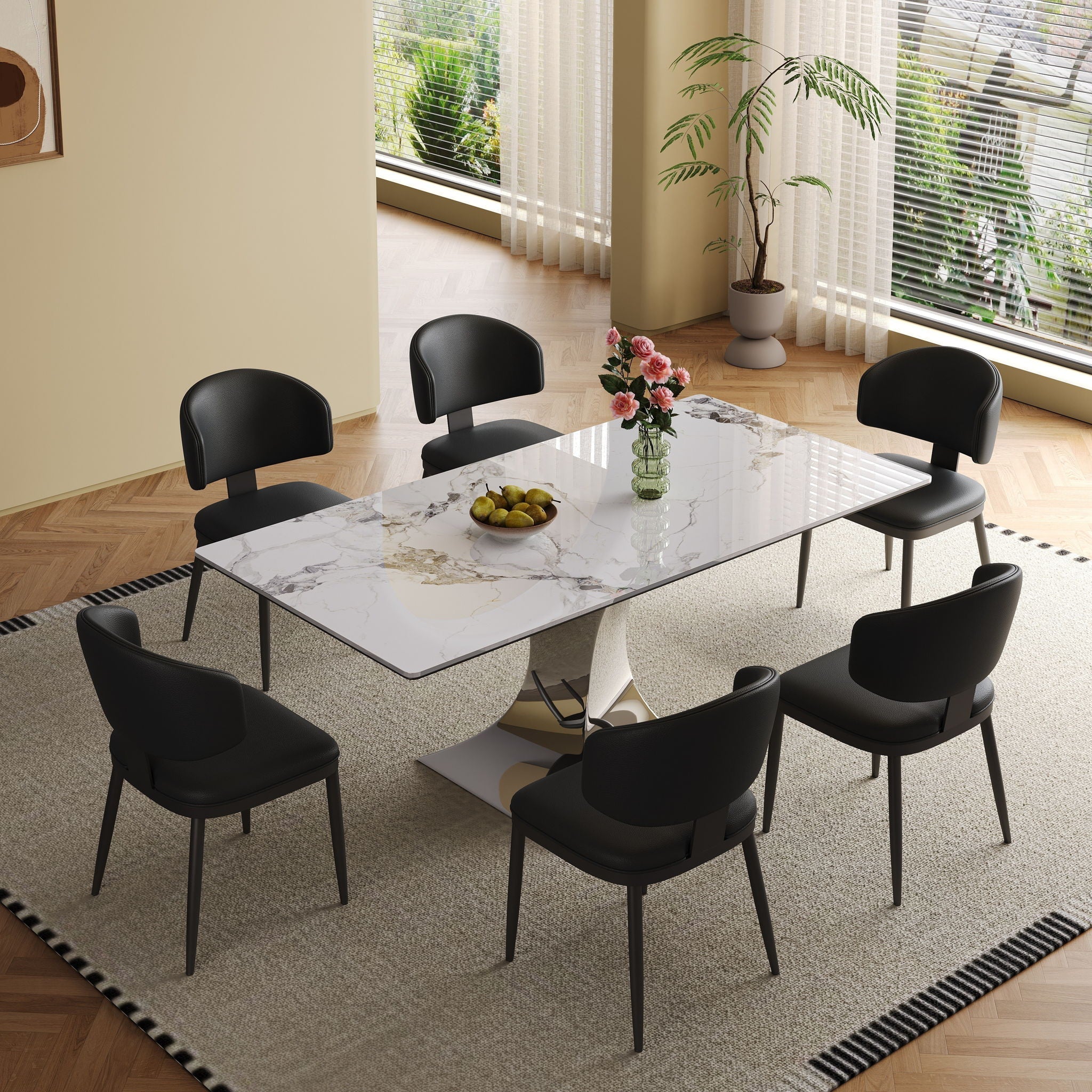 Modern Rectangular Dining Table For 6 With Chairs - Image 15