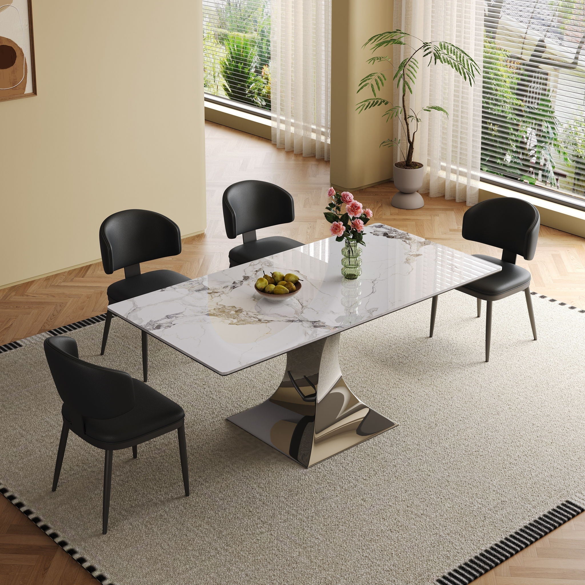 Modern Rectangular Dining Table For 6 With Chairs - Image 7
