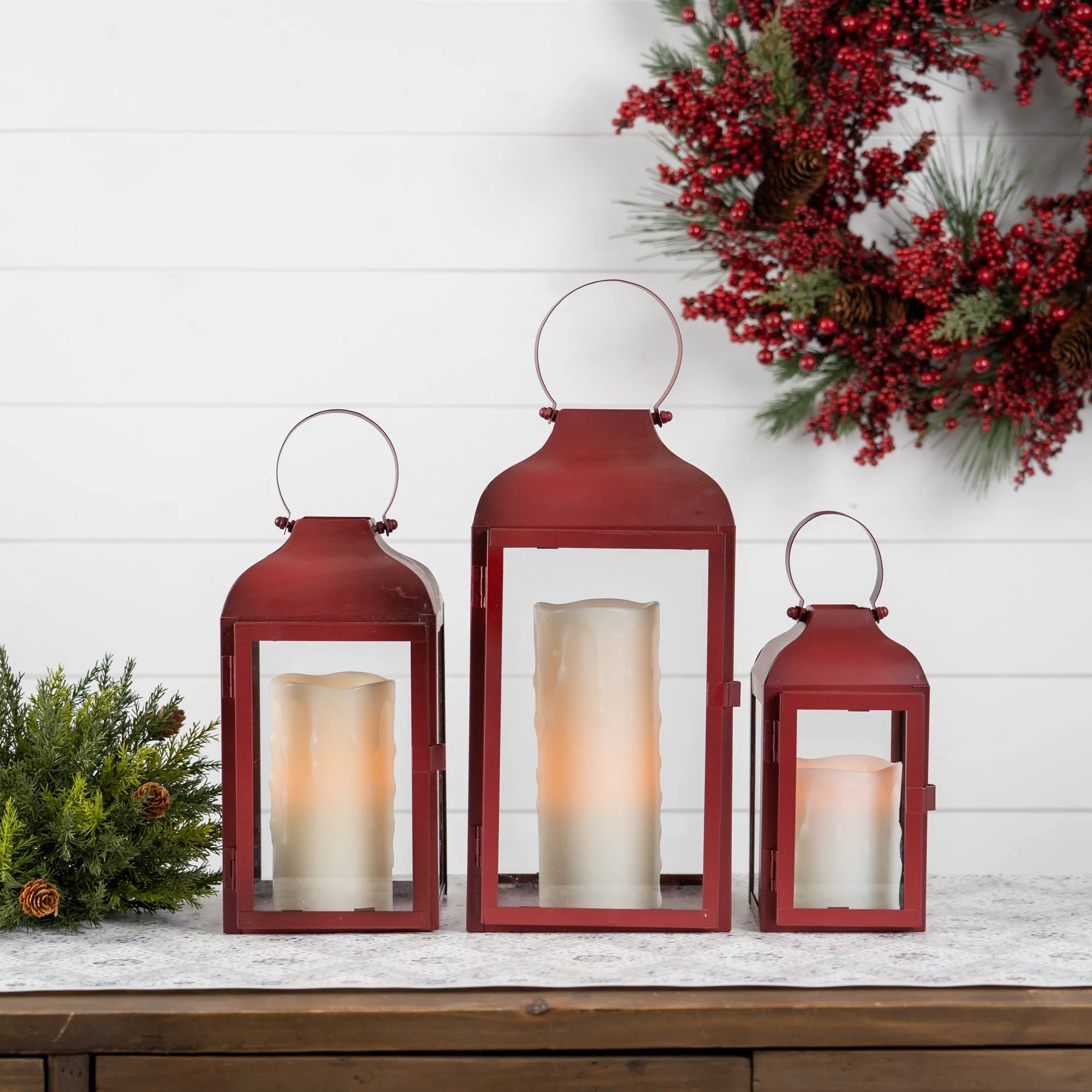 Modern Red Metal Lantern (Set of 3) - Image 2
