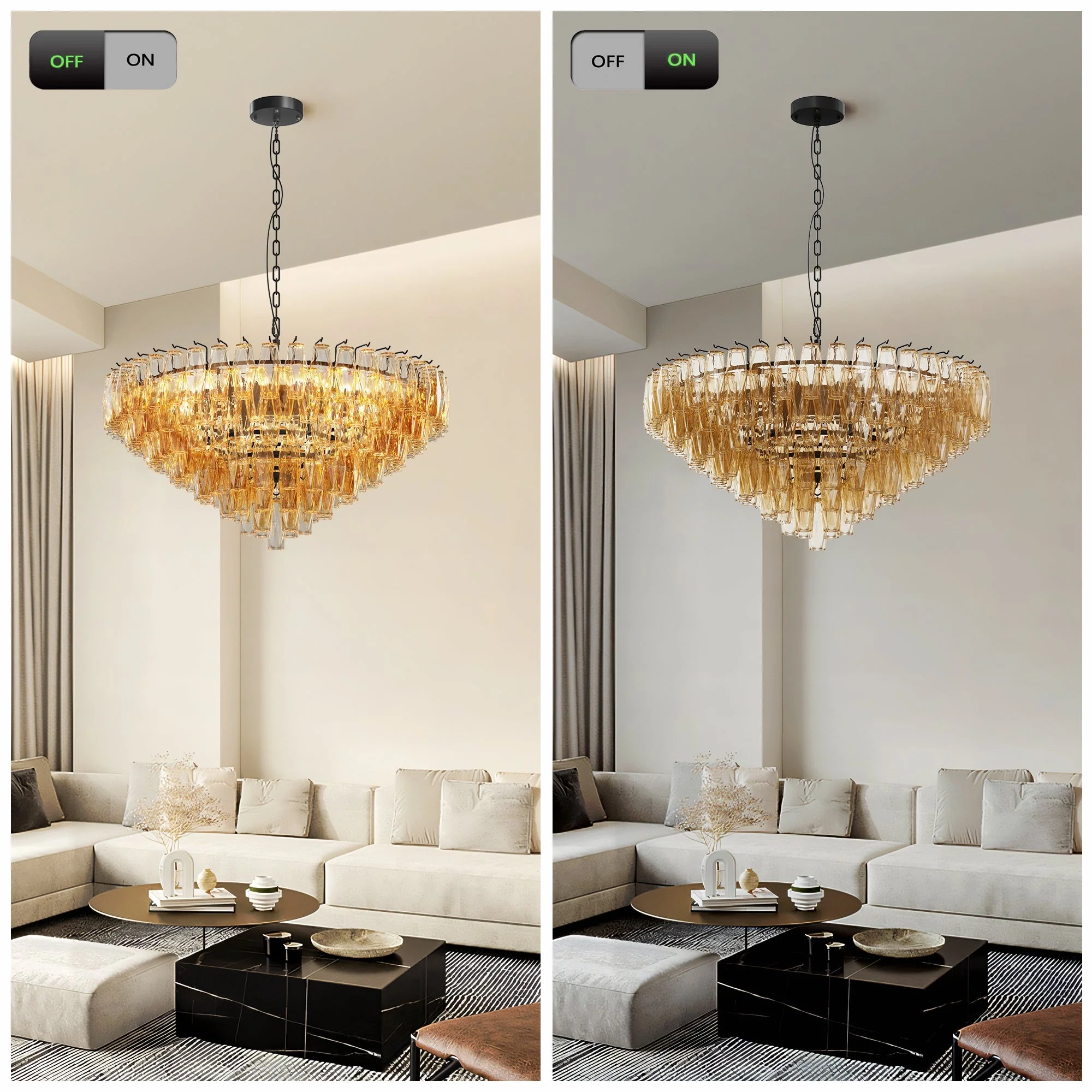 Modern Round 14-Light Black Chandelier with Smoke Glass Tubes - Image 5