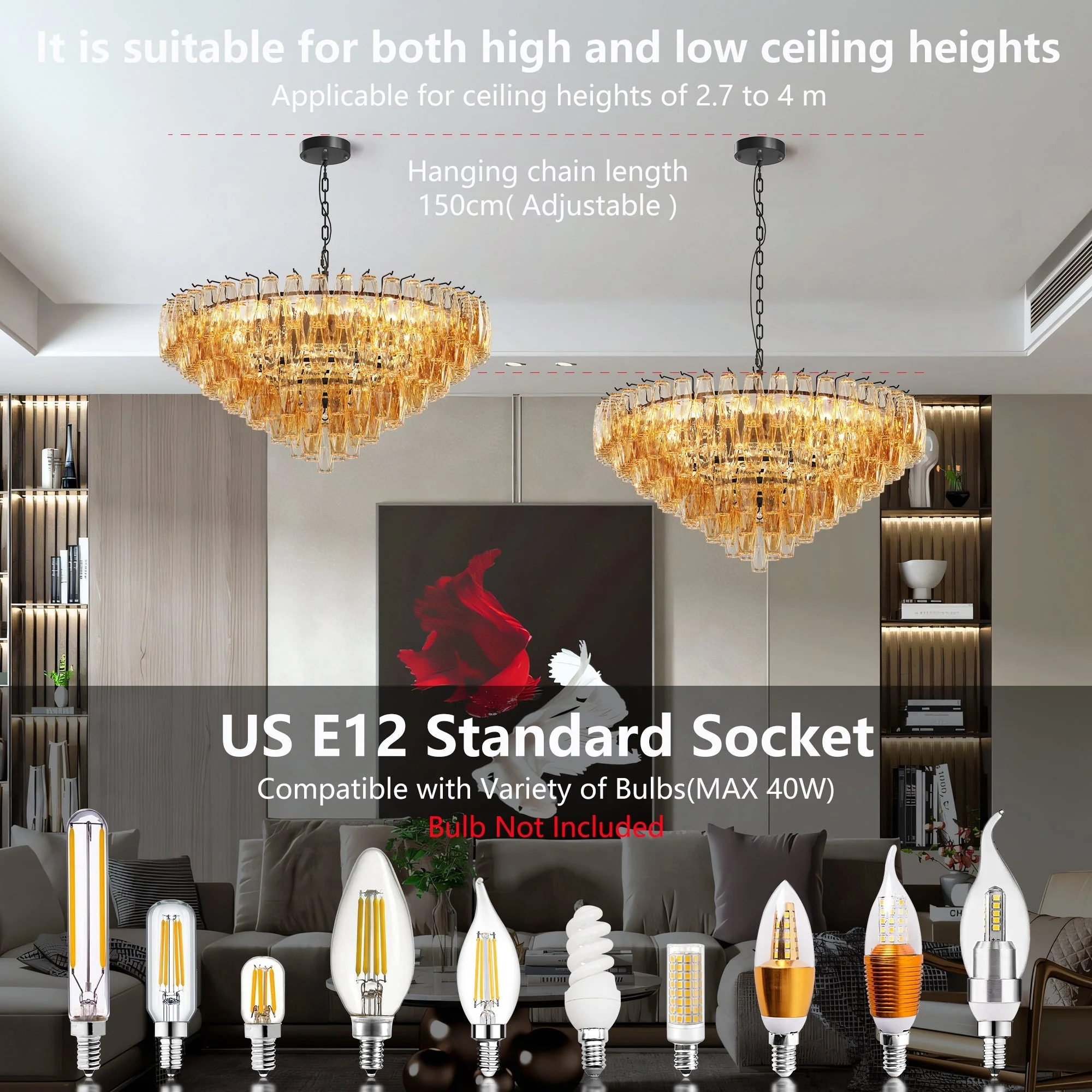 Modern Round 14-Light Black Chandelier with Smoke Glass Tubes - Image 6