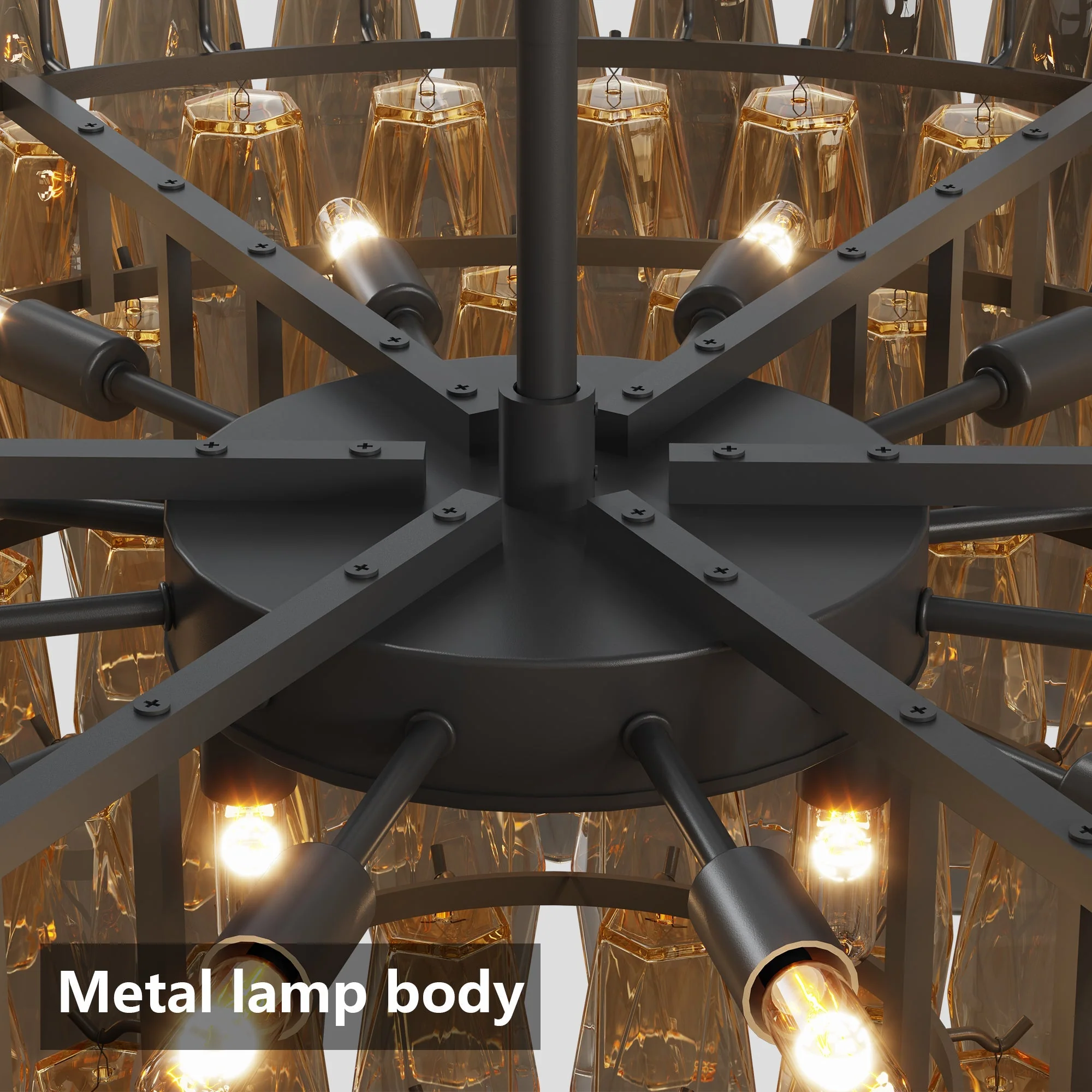 Modern Round 14-Light Black Chandelier with Smoke Glass Tubes - Image 8