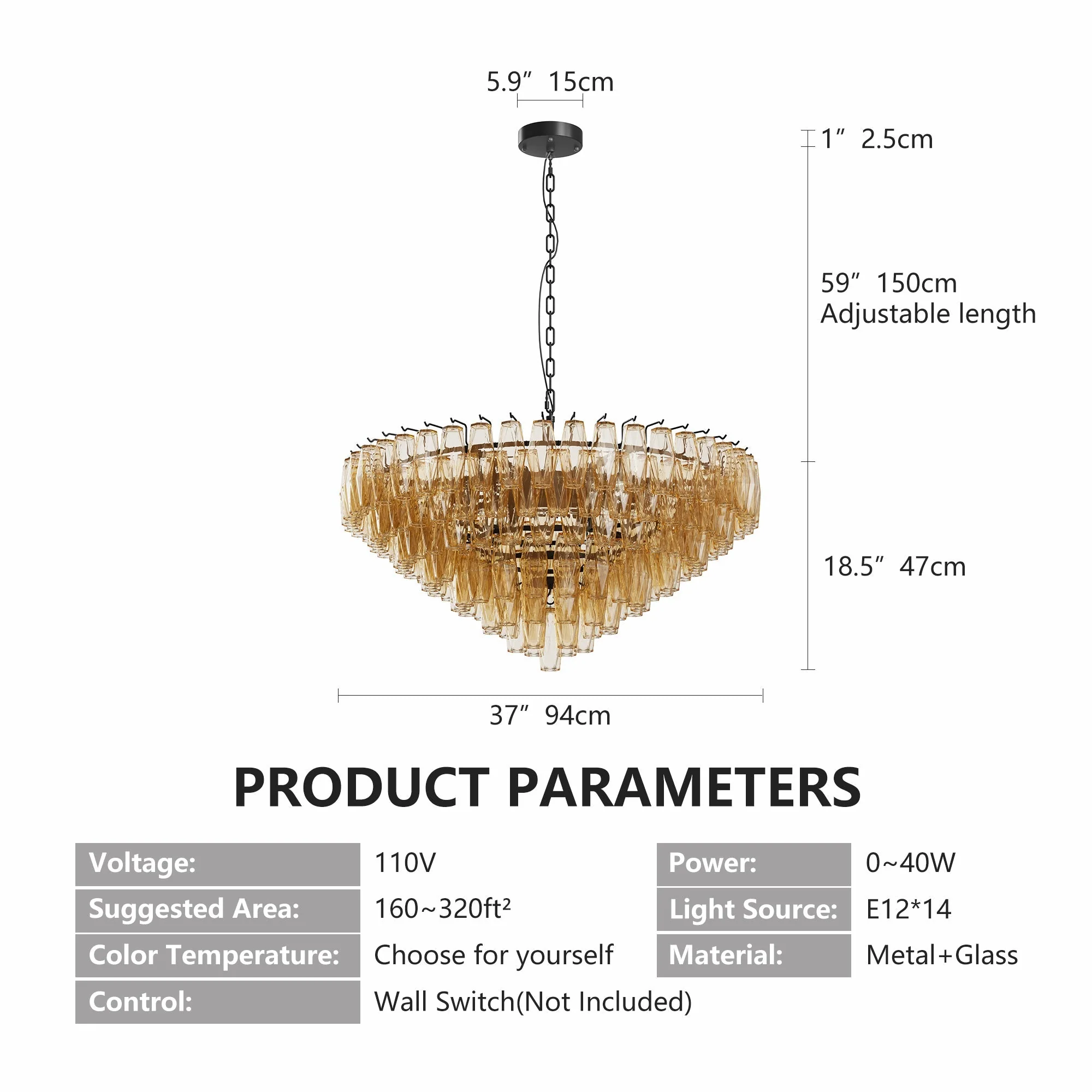 Modern Round 14-Light Black Chandelier with Smoke Glass Tubes - Image 9