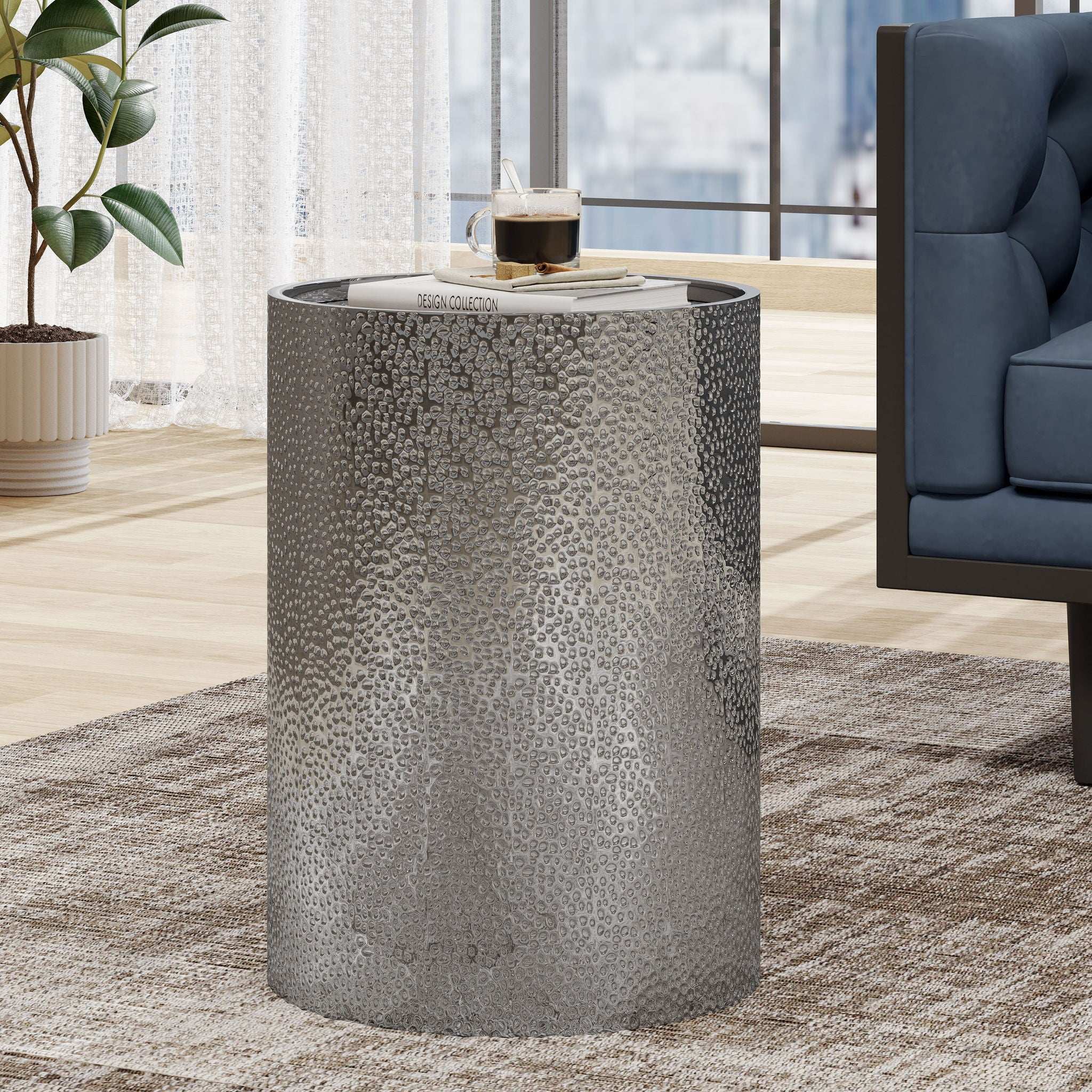 Modern Round Accent Table With Hammered Surface - Image 11
