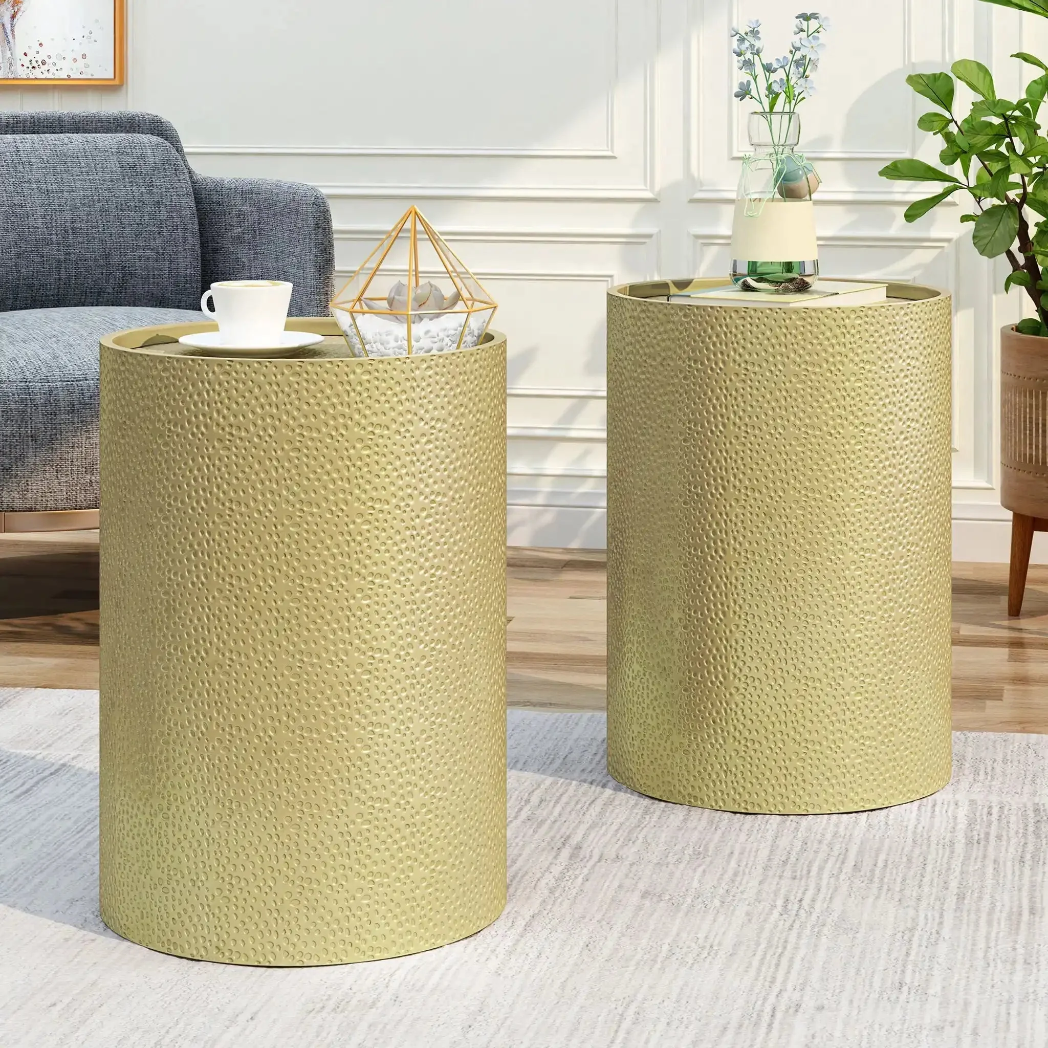 Modern Round Accent Table With Hammered Surface - Image 5