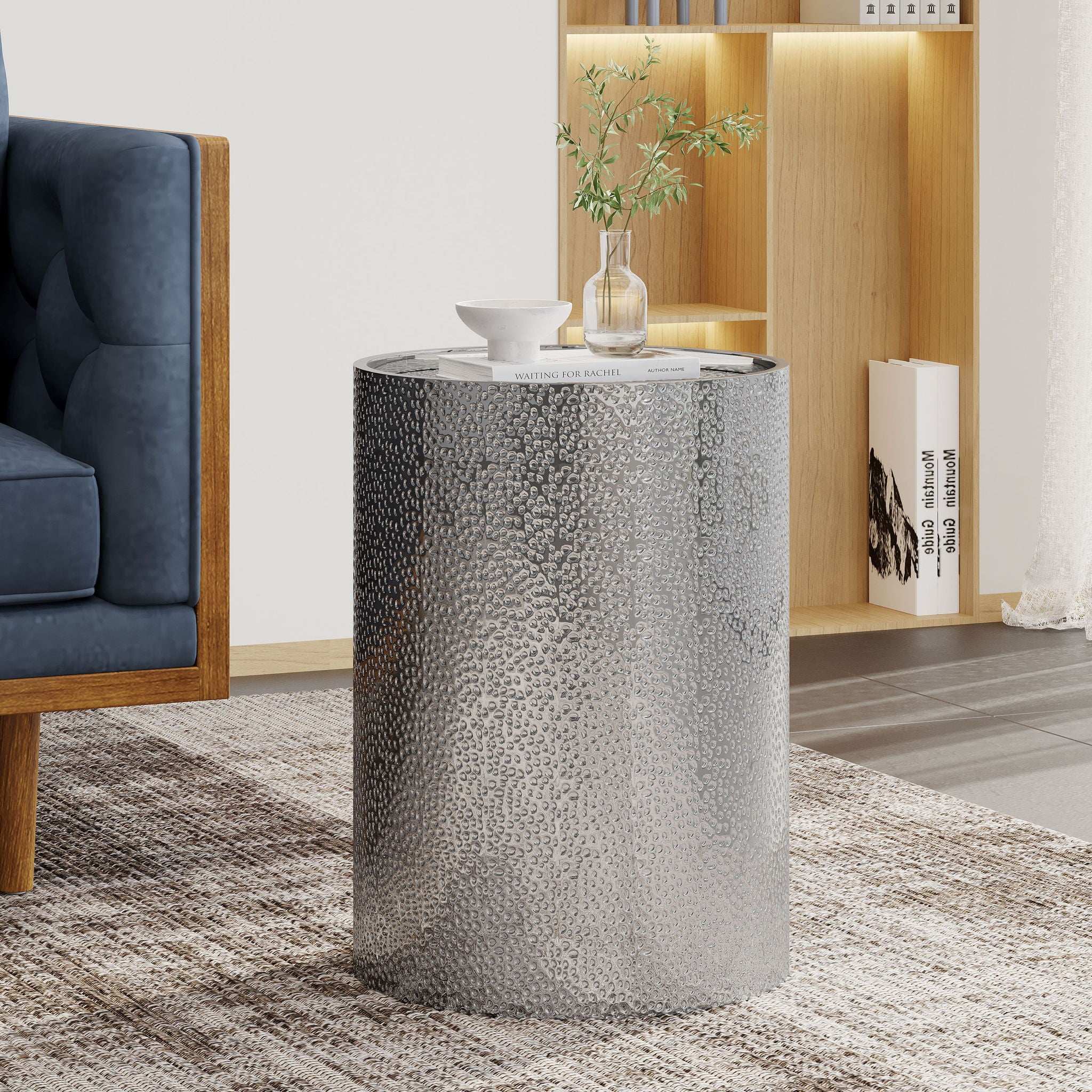 Modern Round Accent Table With Hammered Surface - Image 6