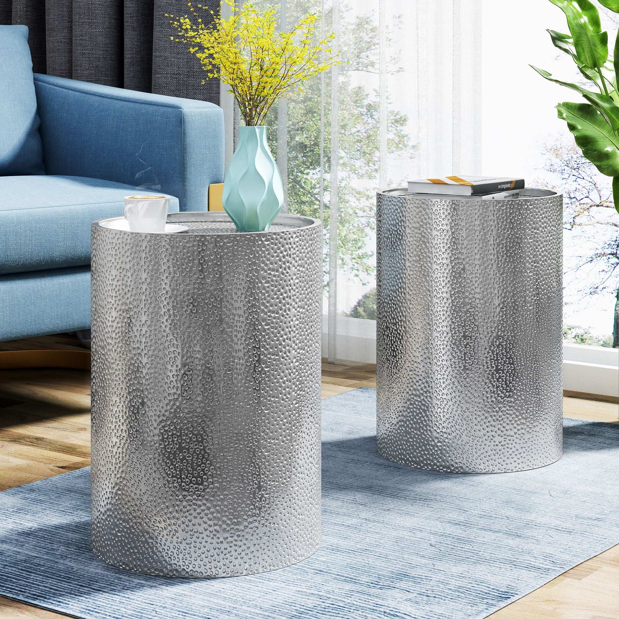 Modern Round Accent Table With Hammered Surface - Image 9