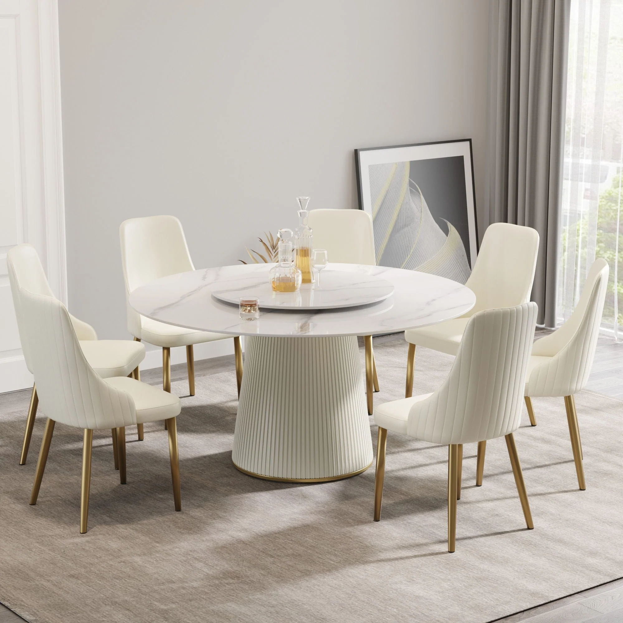 Modern, Round Carbon Steel Base Dining Table, Can Accommodate 6 People - Image 3
