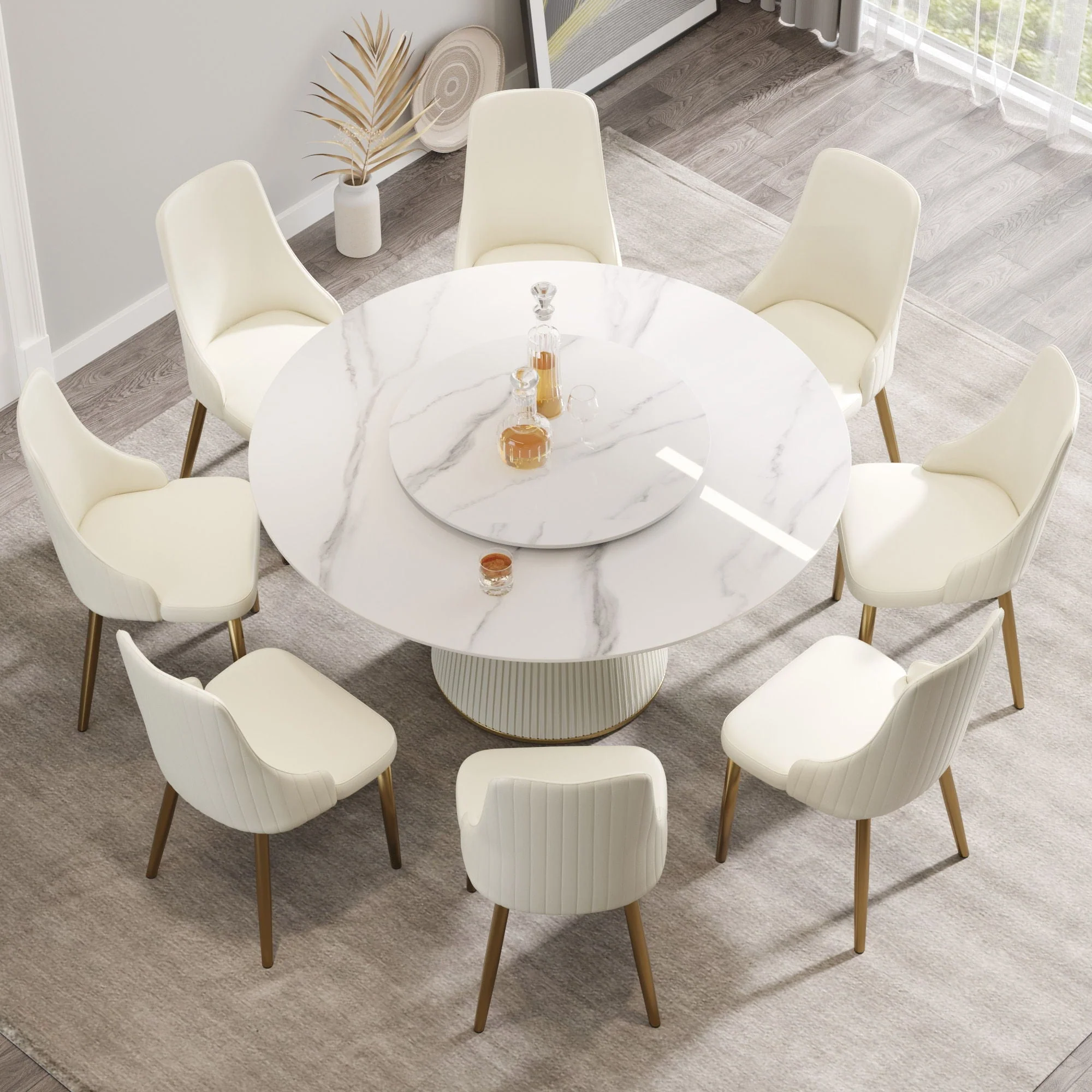 Modern, Round Carbon Steel Base Dining Table, Can Accommodate 6 People - Image 4