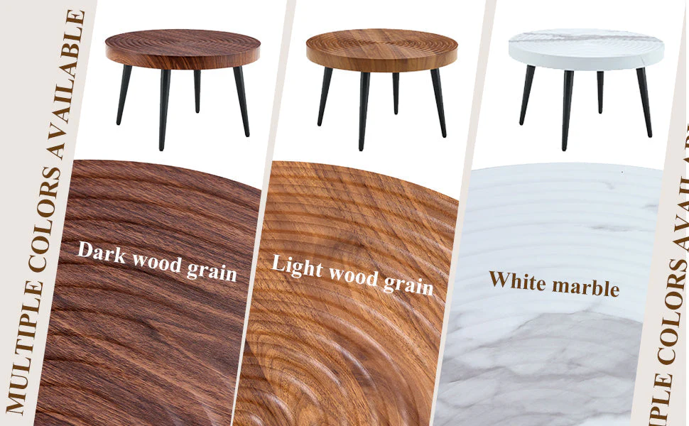Modern Round Coffee Table - Walnut Pattern MDF And Black Metal Legs - Image 18